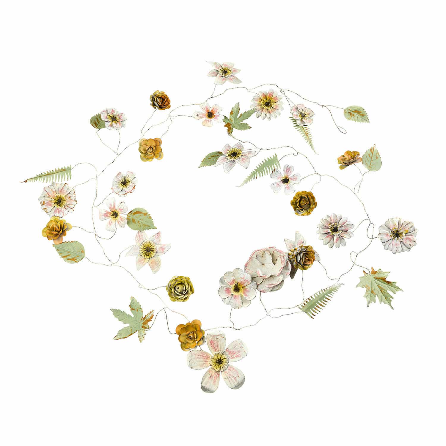 Guirlande Urfanne Guirlande décorative en métal avec fleurs blanches et jaunes pour décoration intérieure