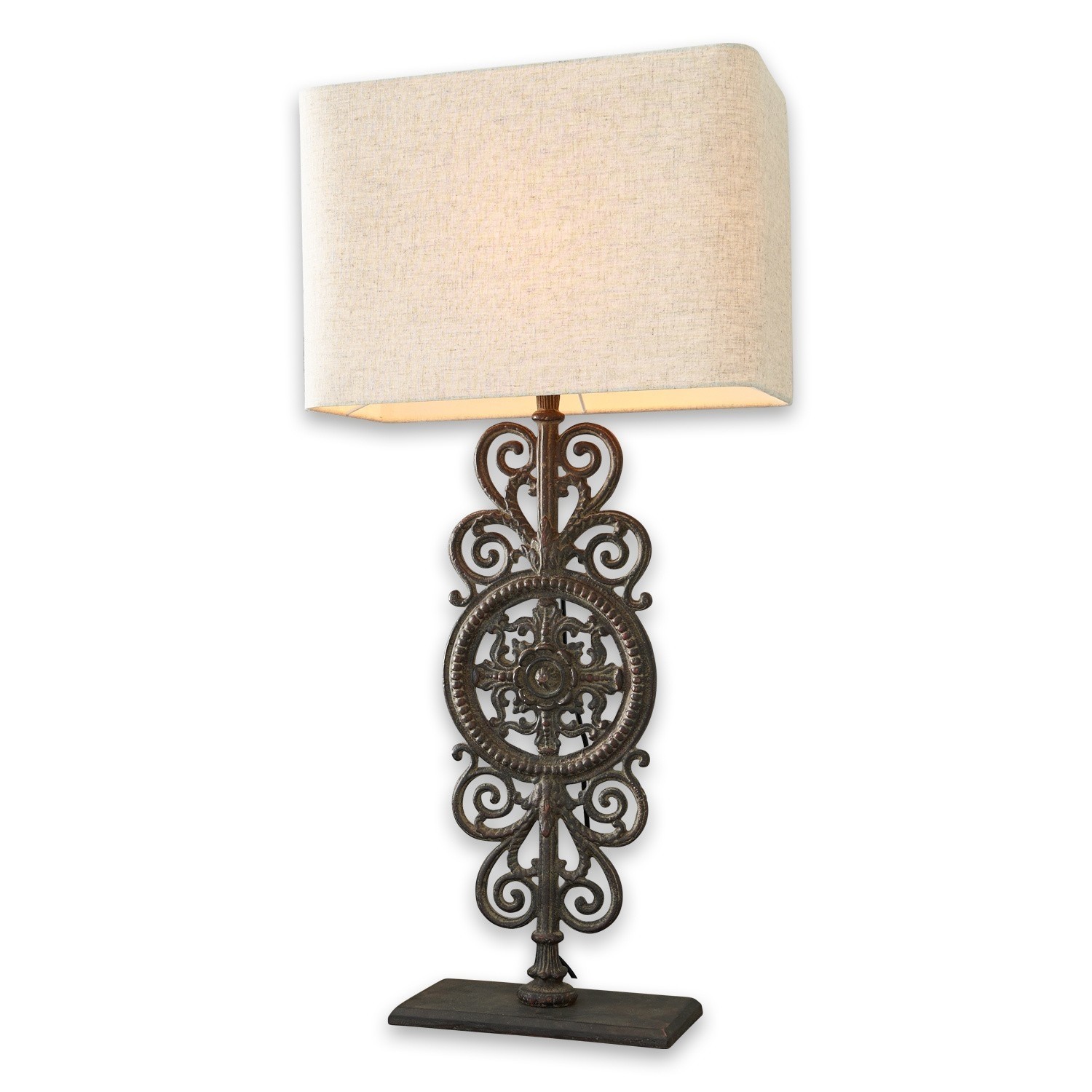 Tafellamp Drubec Tafellamp met decoratieve metalen voet en beige kap voor woonkamer