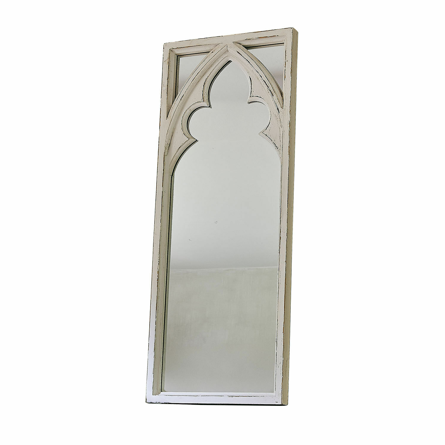 Spiegel Golvine Houten wandspiegel in vintage stijl met witte lijst en decoratieve boog, interieurdecoratie