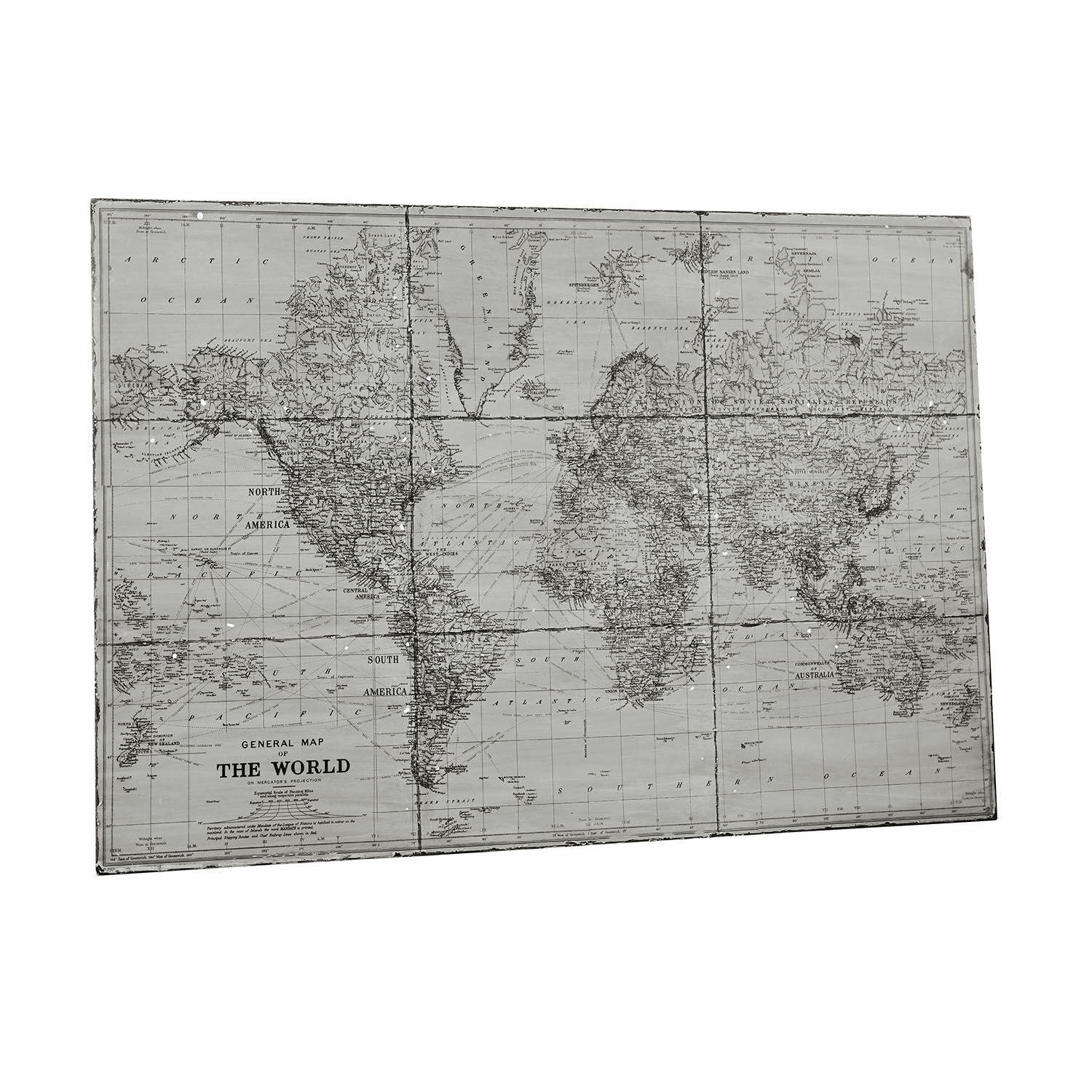 wit/zwart Zwart-witte wereldkaart op canvas met gedetailleerde continenten en zeeën, wanddecoratie