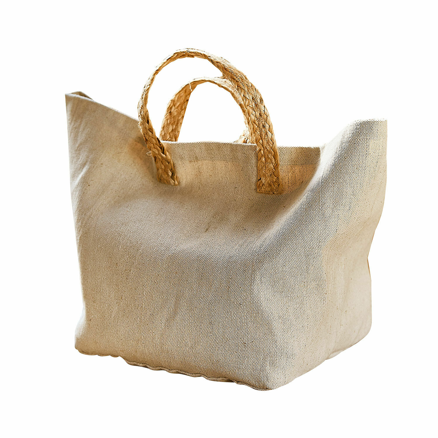 Cabas Bexirov Sac en toile naturelle beige avec poignées tressées, parfait pour les courses ou la plage