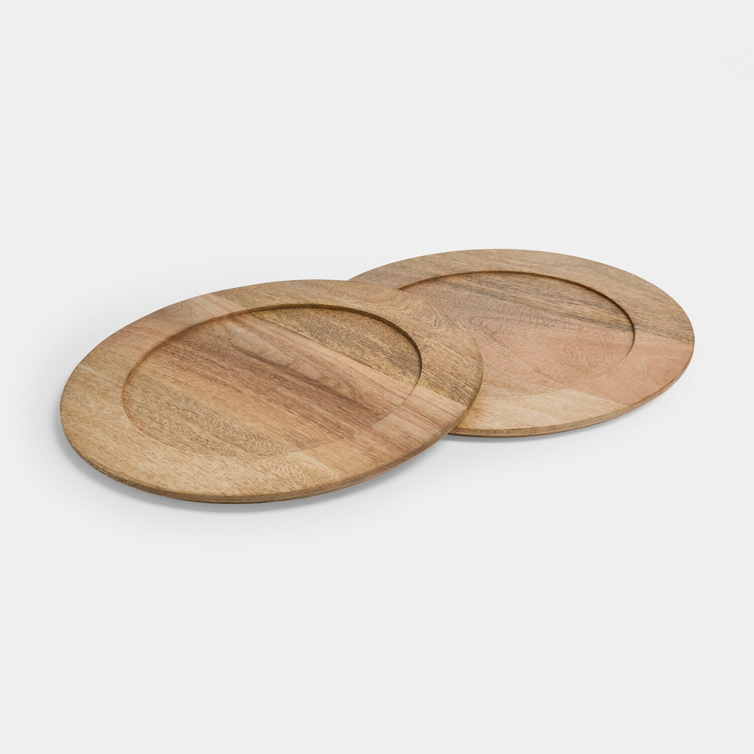 Placemat set van 2 Ulivarne Twee ronde borden van mangohout in natuurlijke kleur, perfect om gerechten te serveren.