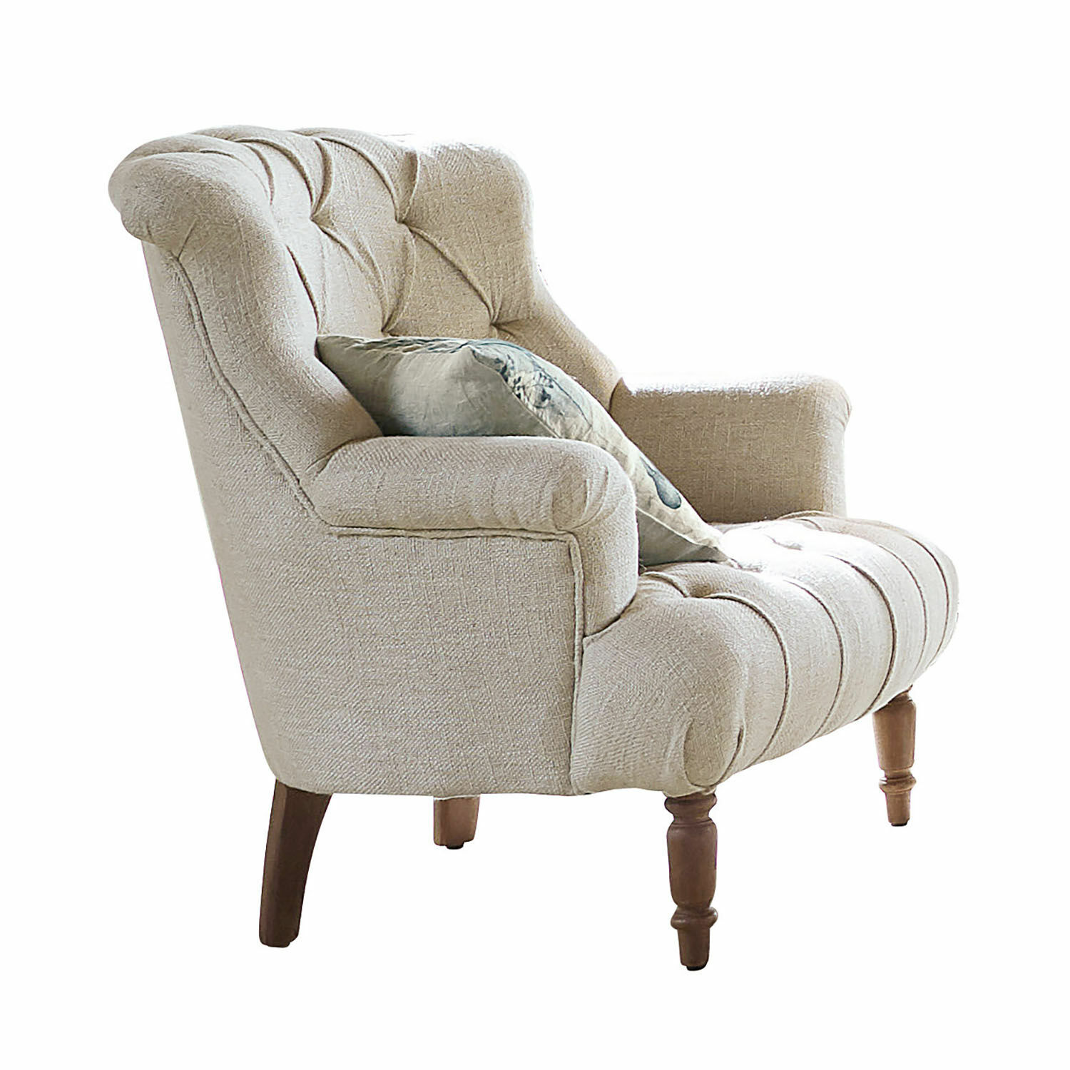 Fauteuil Parranquet Canapé beige en tissu avec pieds en bois et coussin décoratif pour salon confortable