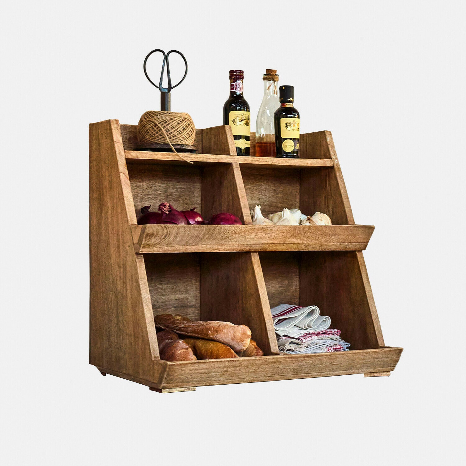 Organizer Sémone Houten keukenorganizer met vakken voor kruiden, brood en textiel, natuurlijke houtkleur
