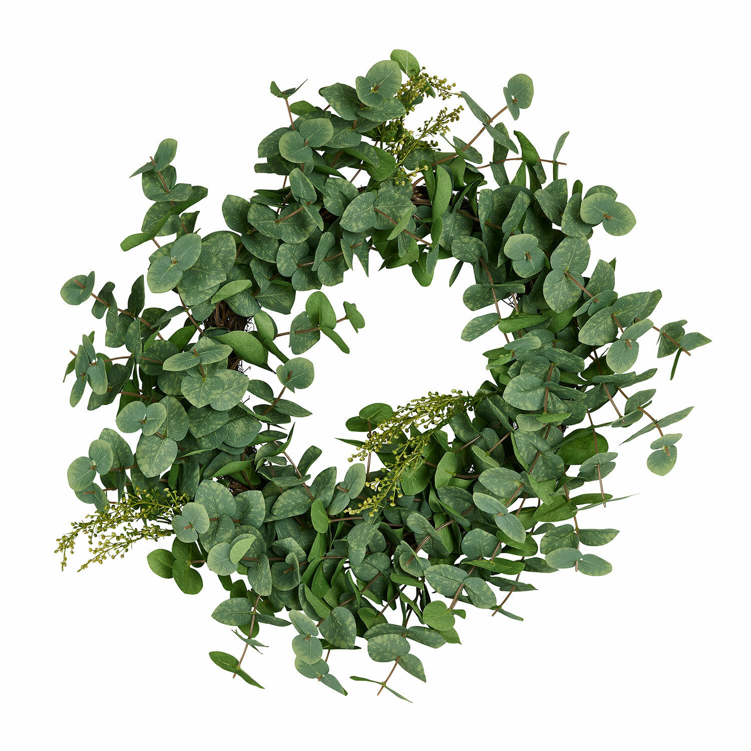 Couronne Cranleigh Couronne décorative en feuilles d'eucalyptus vertes sur base naturelle, décoration intérieure et porte