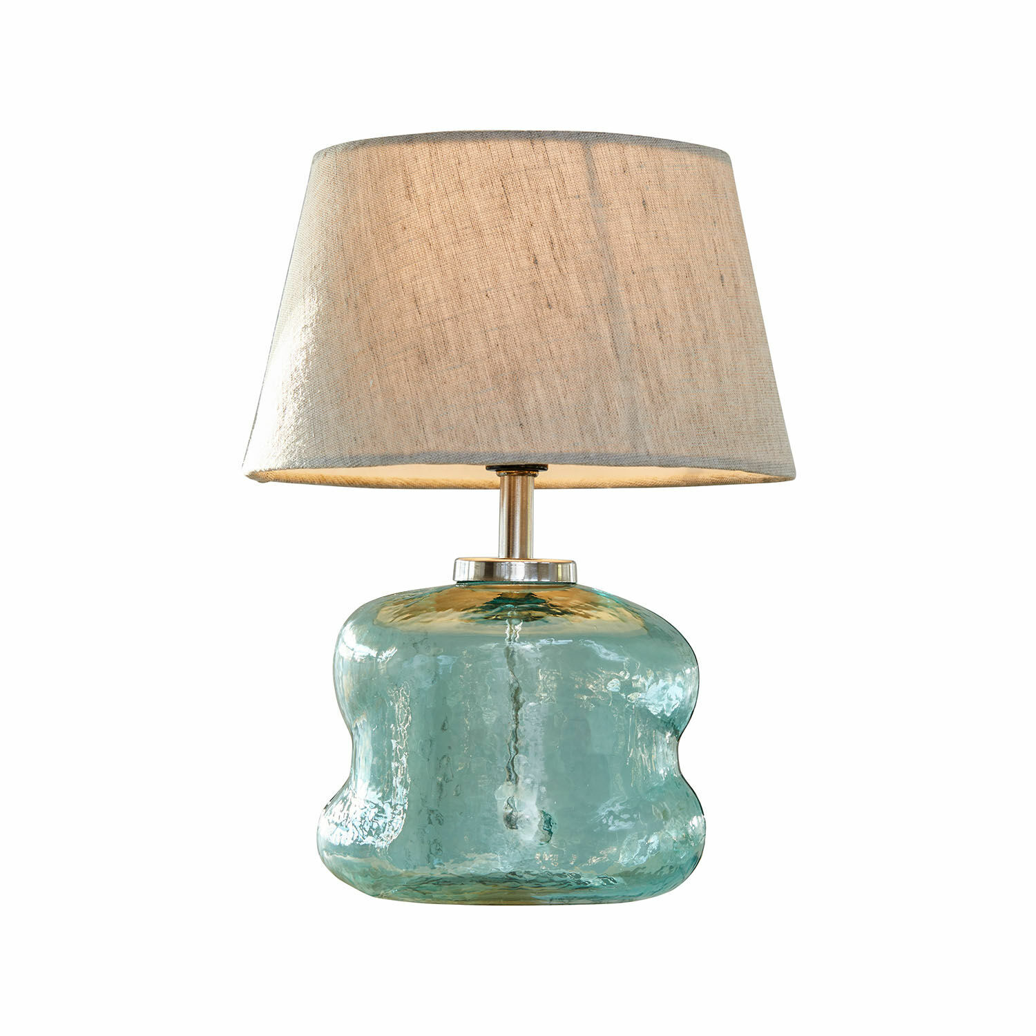 Lampe à poser Rufino Lampe de table en verre bleu avec abat-jour beige, éclairage décoratif pour salon