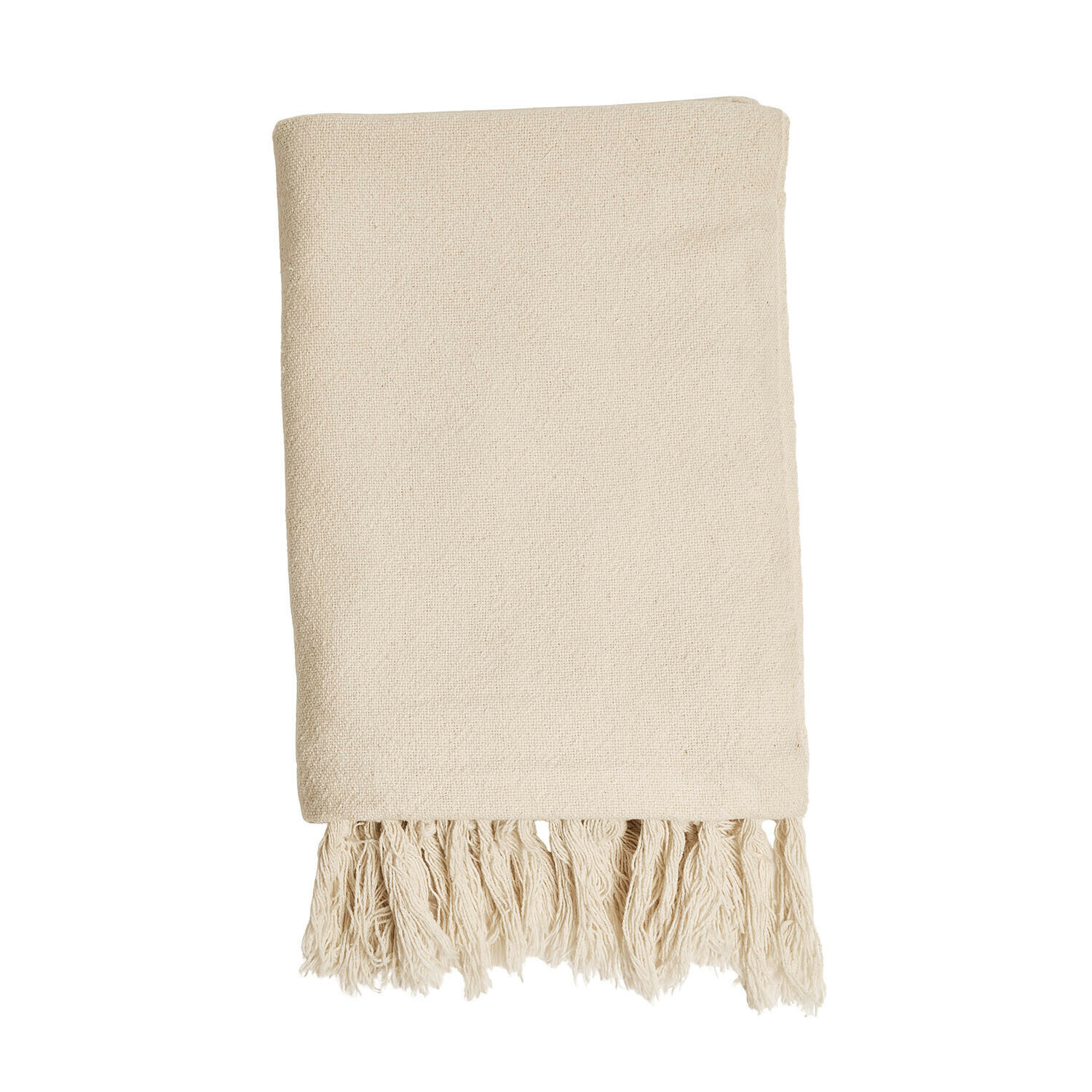 Plaid Skandira Plaid en coton naturel crème avec franges, doux et décoratif, parfait pour salon et chambre