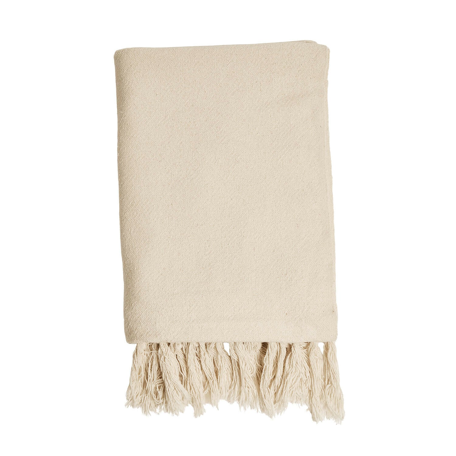Plaid Skandira Natuurlijke crèmekleurige katoenen deken met franjes, zacht en decoratief, ideaal voor woonkamer en slaapkamer