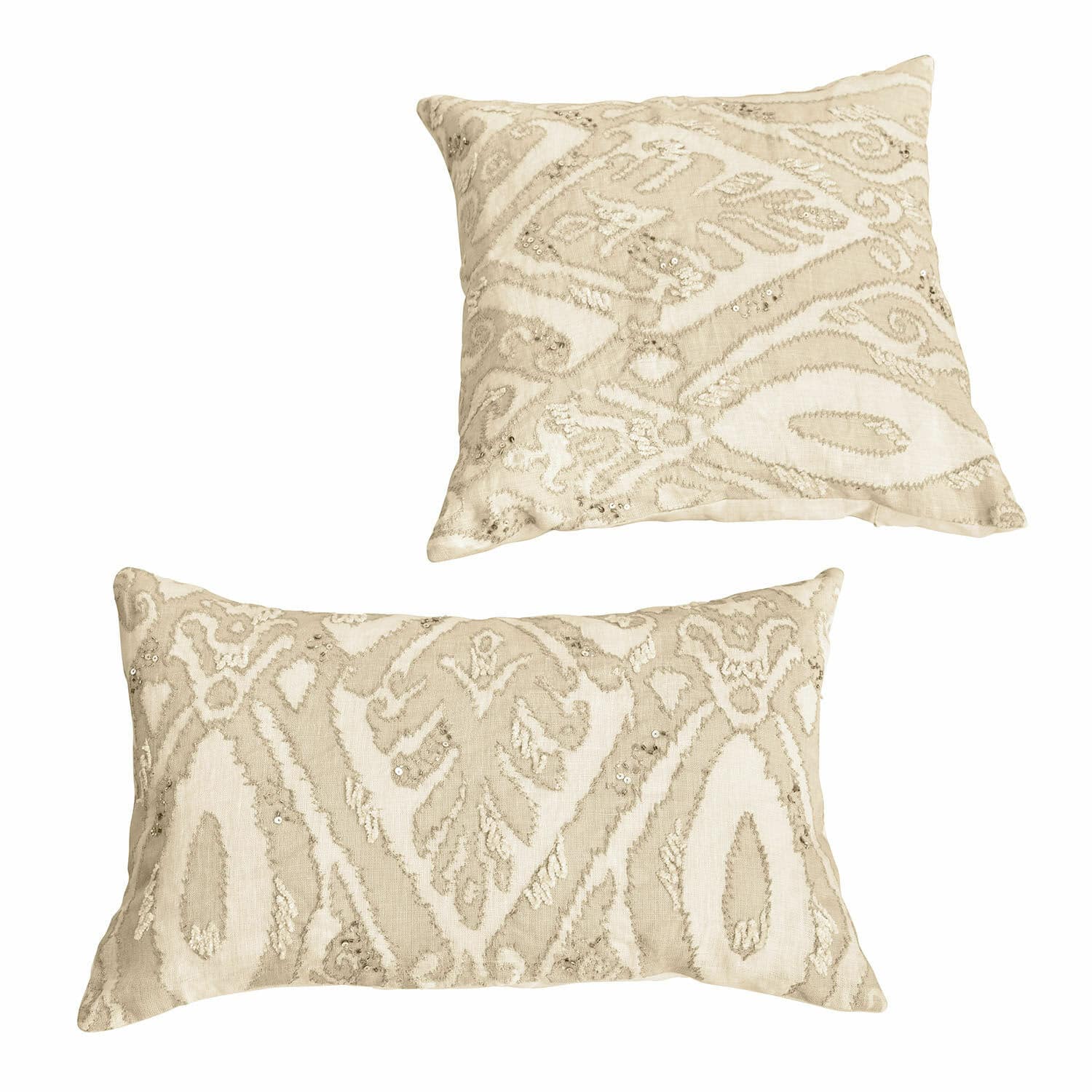 Kussenhoes set van 2 Armidale Beige decoratieve kussens met borduurwerk en pailletten, zachte stof, stijlvolle woonaccessoires