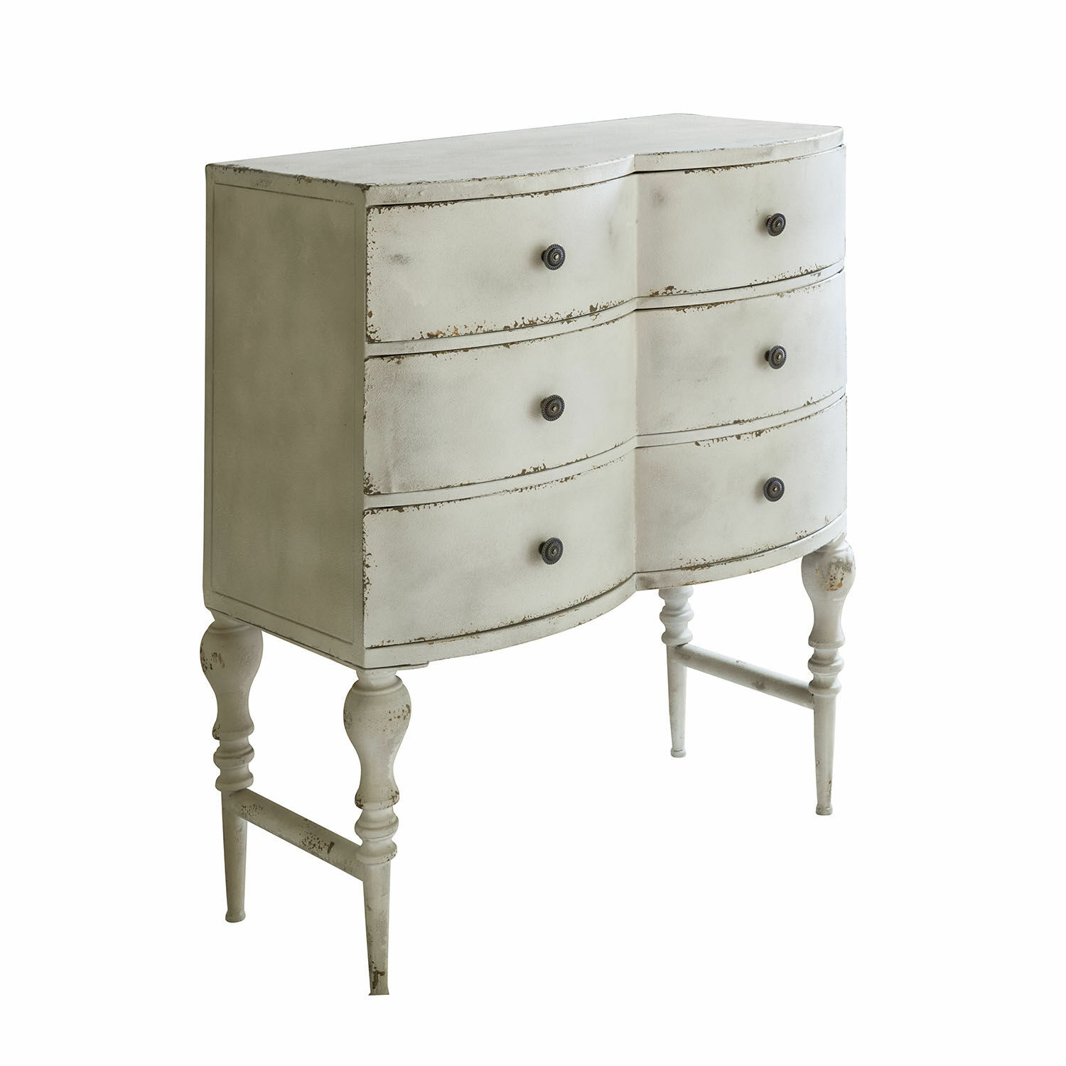 Commode Douce Vallée Commode blanche en bois avec quatre tiroirs et finition vieillie pour un style vintage