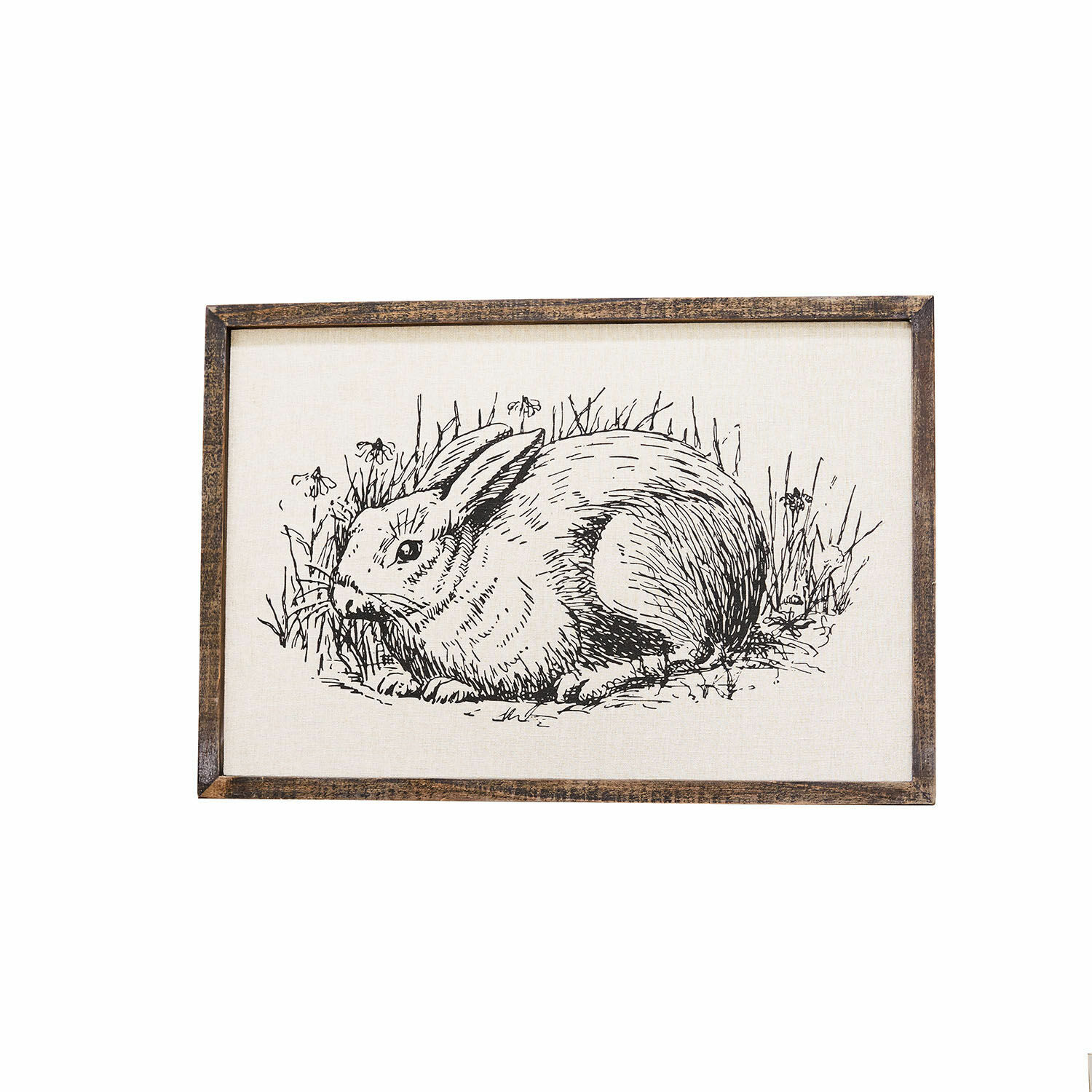 Tableau Cedric Tableau avec dessin noir et blanc d'un lapin sur toile encadrée en bois, décoration murale.