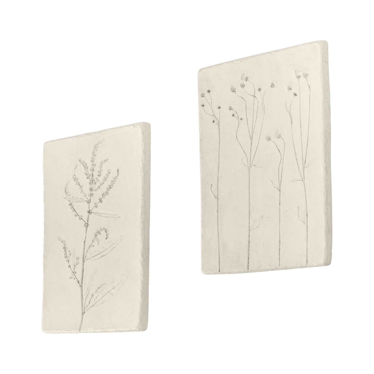Lot de 2 tableaux Maevara Deux panneaux décoratifs en argile blanche avec motifs floraux délicats, décoration murale élégante