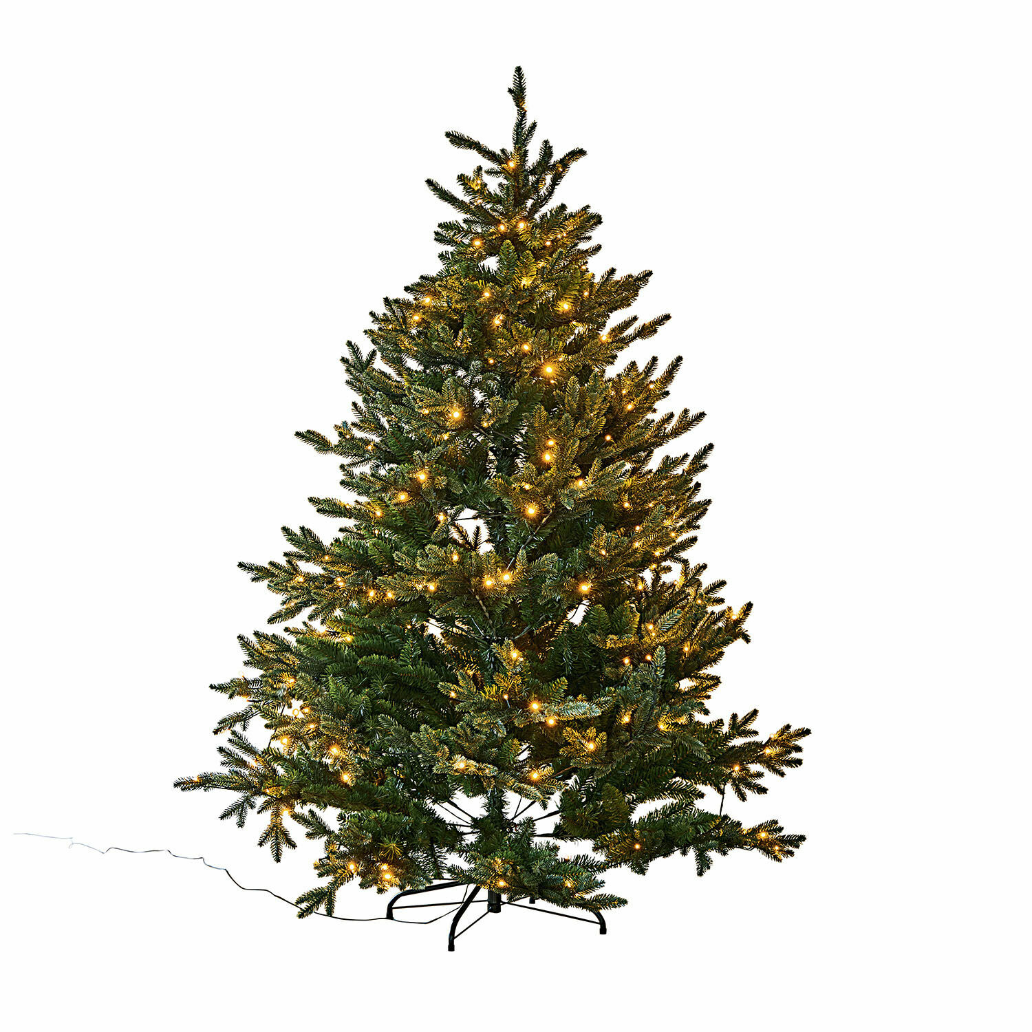 Kerstboom Franck Kunstkerstboom met groene naalden en warme gele LED-verlichting op metalen standaard voor kerstdecoratie