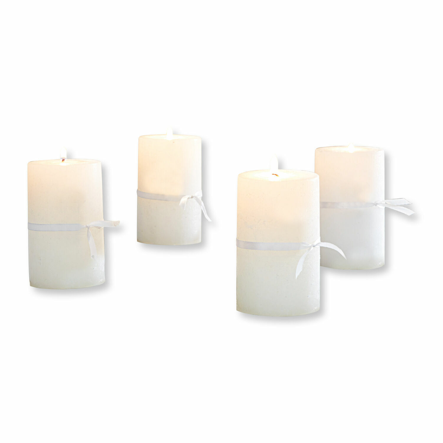 crème Set van 4 crèmekleurige decoratieve kaarsen met lint, geschikt voor sfeervolle interieurdecoratie
