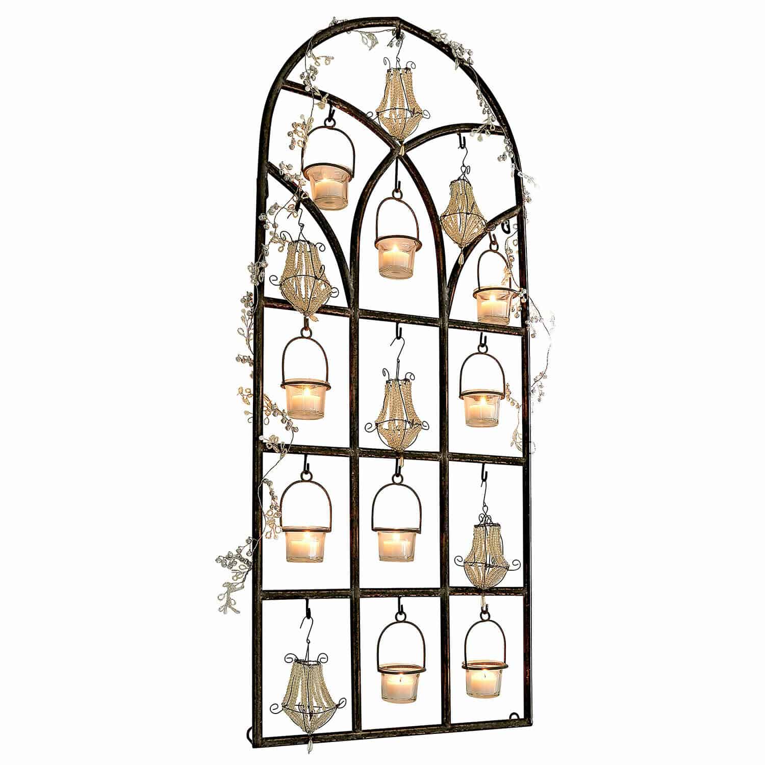 Bougeoir mural Wesmalie Décoration murale en métal avec bougeoirs suspendus et éclairage LED doux pour intérieur