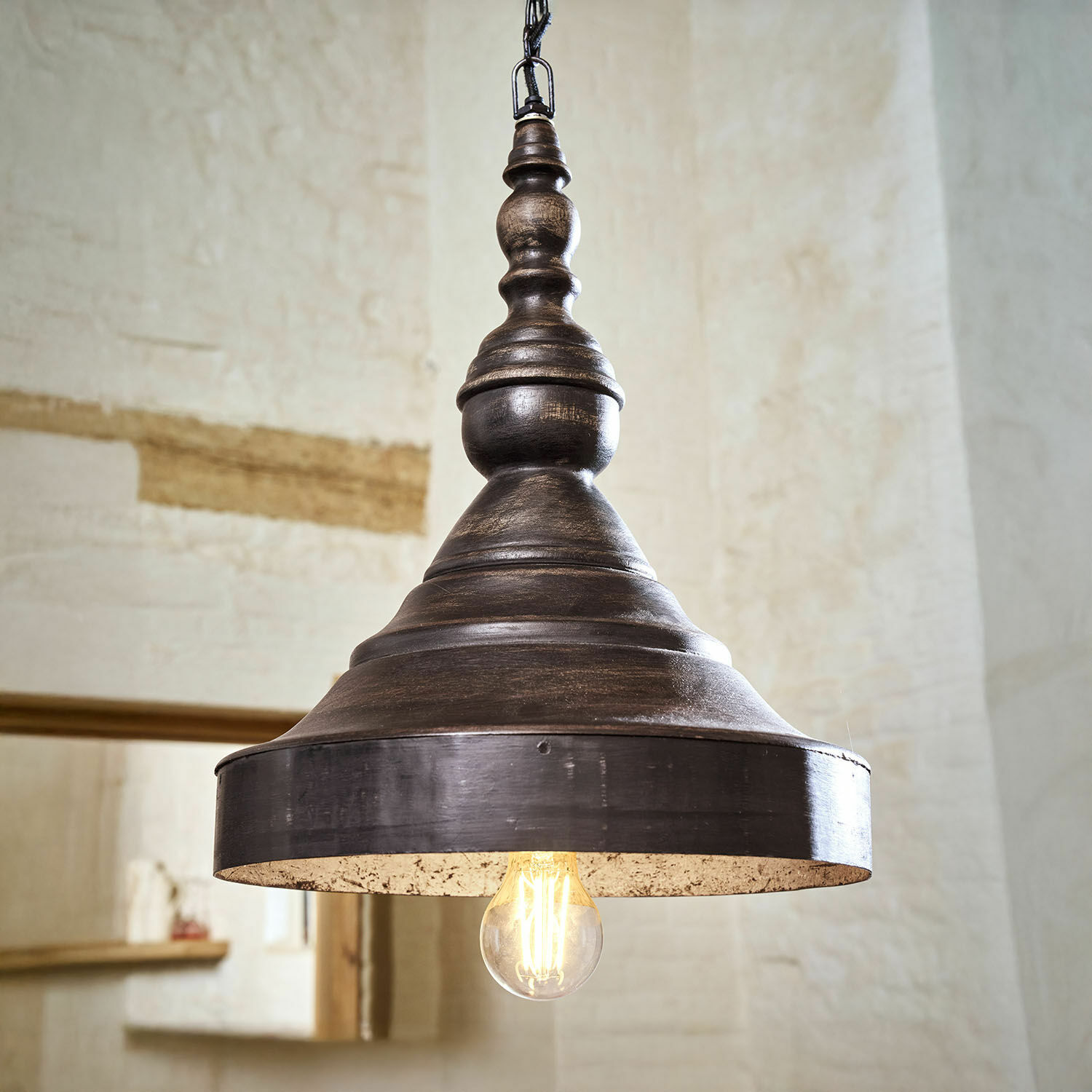 Hanglamp Léonelle Hanglamp van donkerbruin metaal met zichtbare gloeilamp, industriële stijl voor interieur
