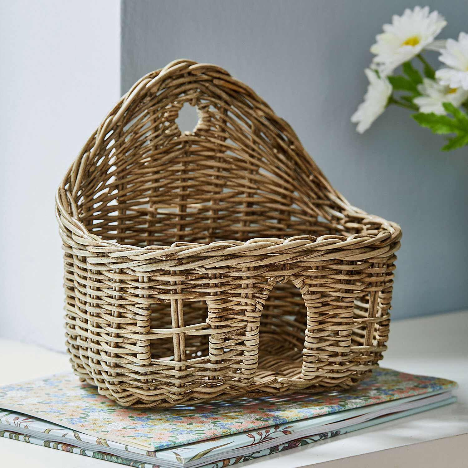 Panier « Maison » Tinytreasure Panier en osier en forme de maison couleur naturelle pour décoration et rangement