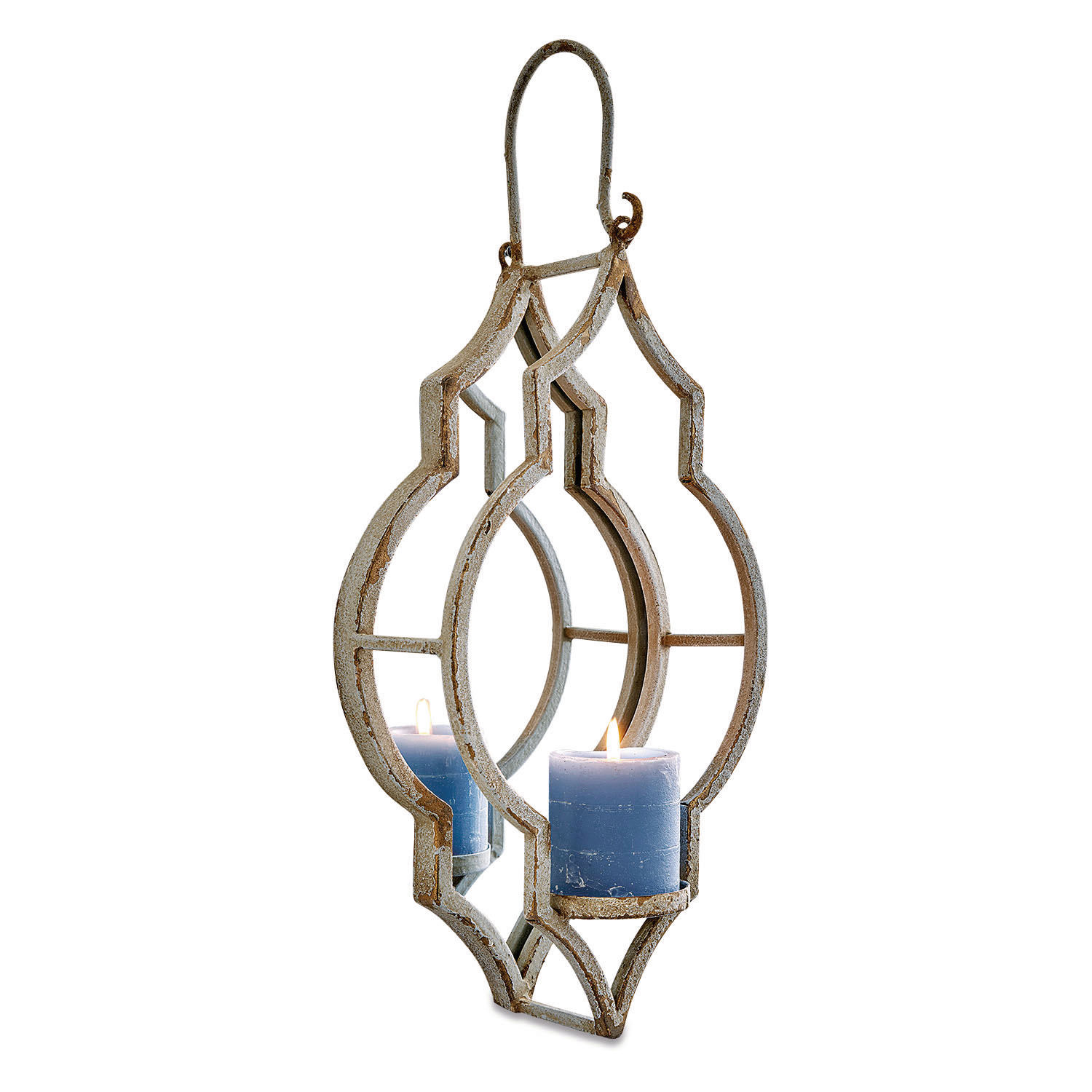 Applique murale en métal avec miroir et bougie bleue, style rustique pour décoration intérieure