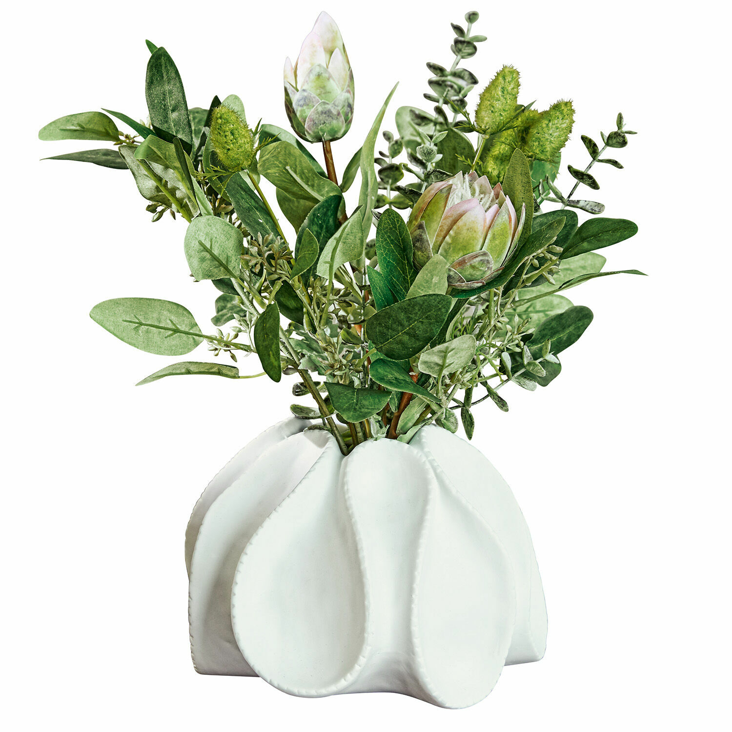 Vase décoratif Dollon Vase en céramique blanche avec feuillage vert et fleurs décoratives pour intérieur