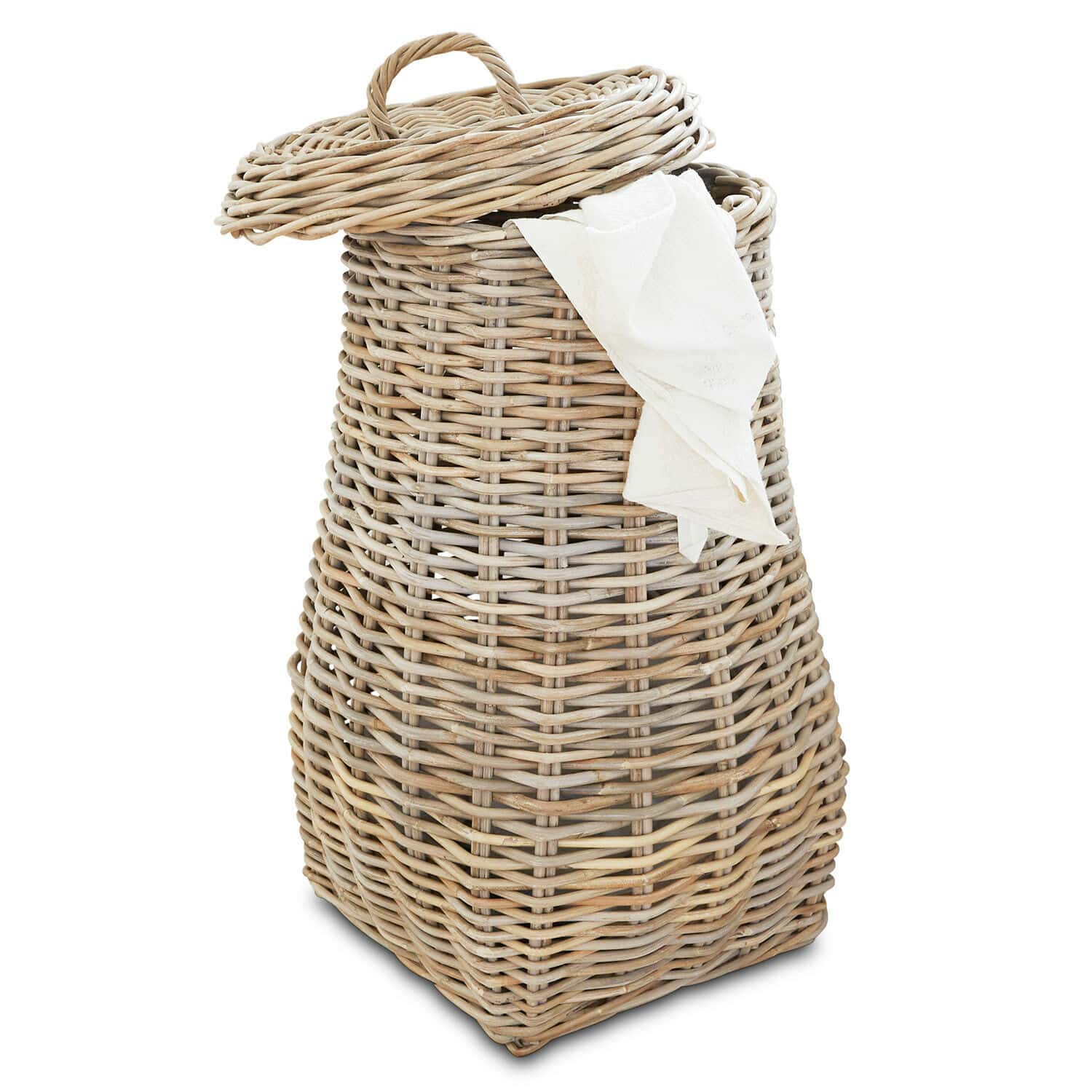 Wasmand Sandy Wasmand van natuurlijk riet met deksel en witte stof, praktisch voor thuisgebruik