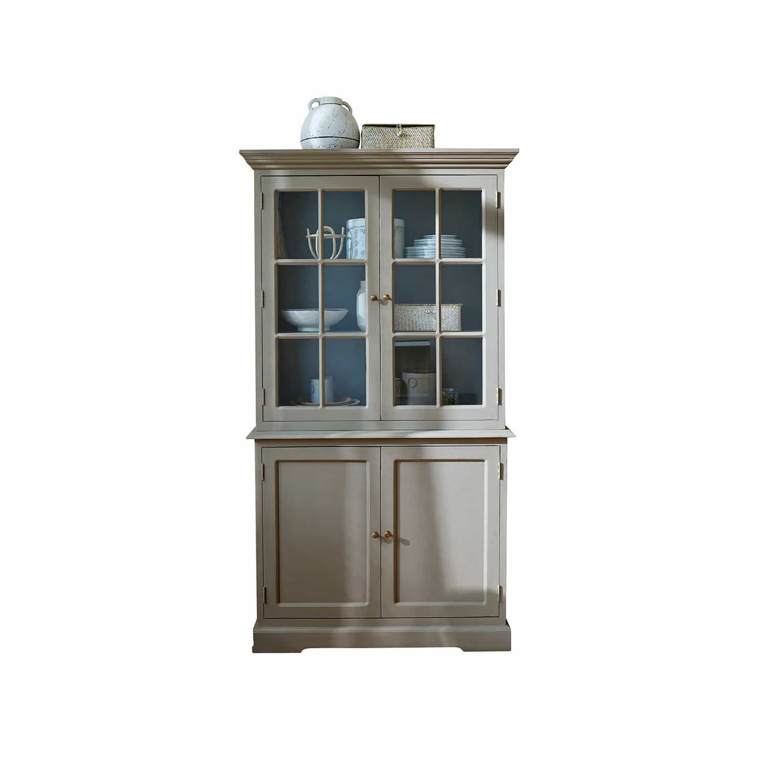 Vaisselier Rosebrook Vitrine en bois gris avec portes vitrées et étagères pour vaisselle, meuble de salon