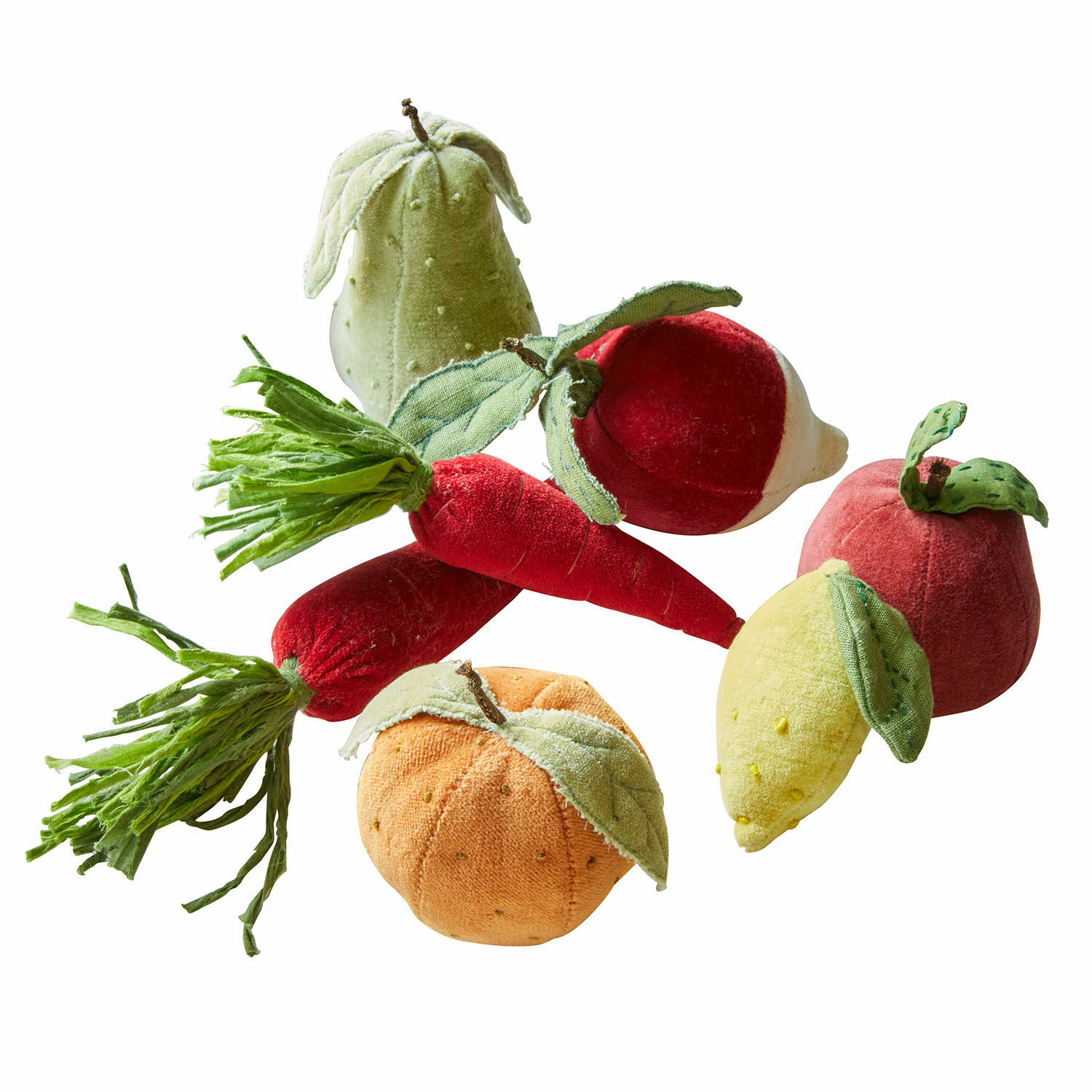 Fruits et légumes en tissu, 7 pièces Mivola Ensemble de légumes et fruits en peluche colorés pour décoration et jeu