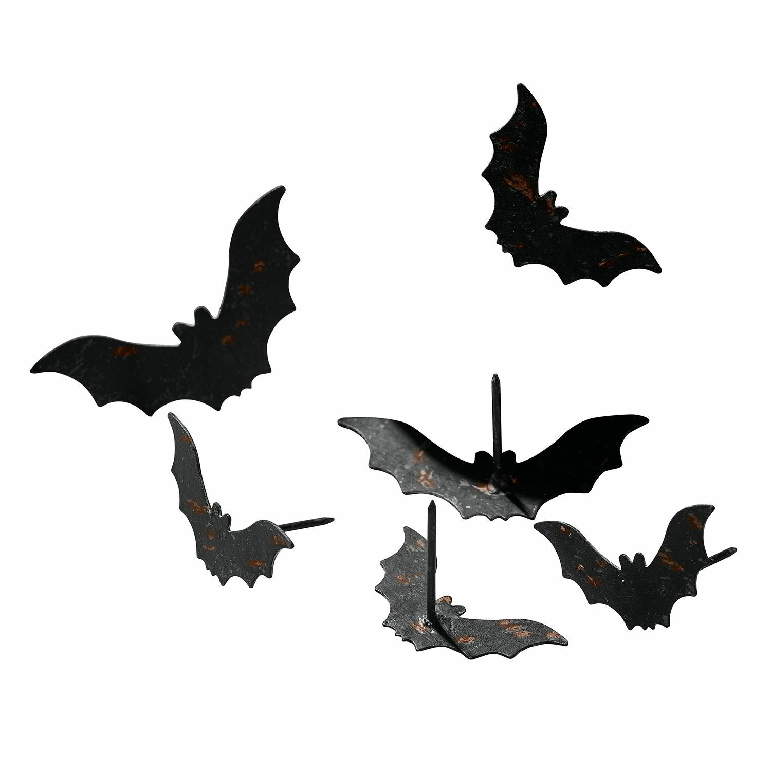 Lot de 6 pin’s décoratifs Blenoir Décorations murales chauves-souris en métal noir avec effet rouille pour Halloween ou décoration intérieure