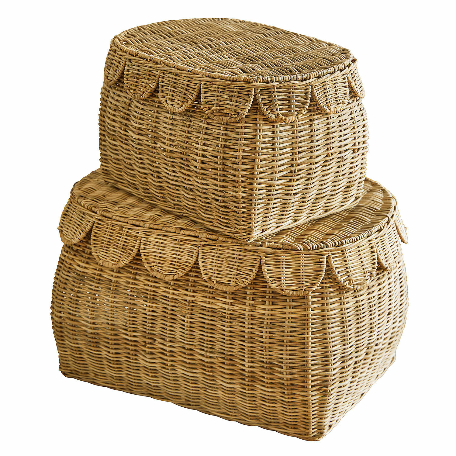 Lot de 2 paniers Glyndon Ensemble de deux paniers en osier couleur naturelle pour rangement et décoration intérieure