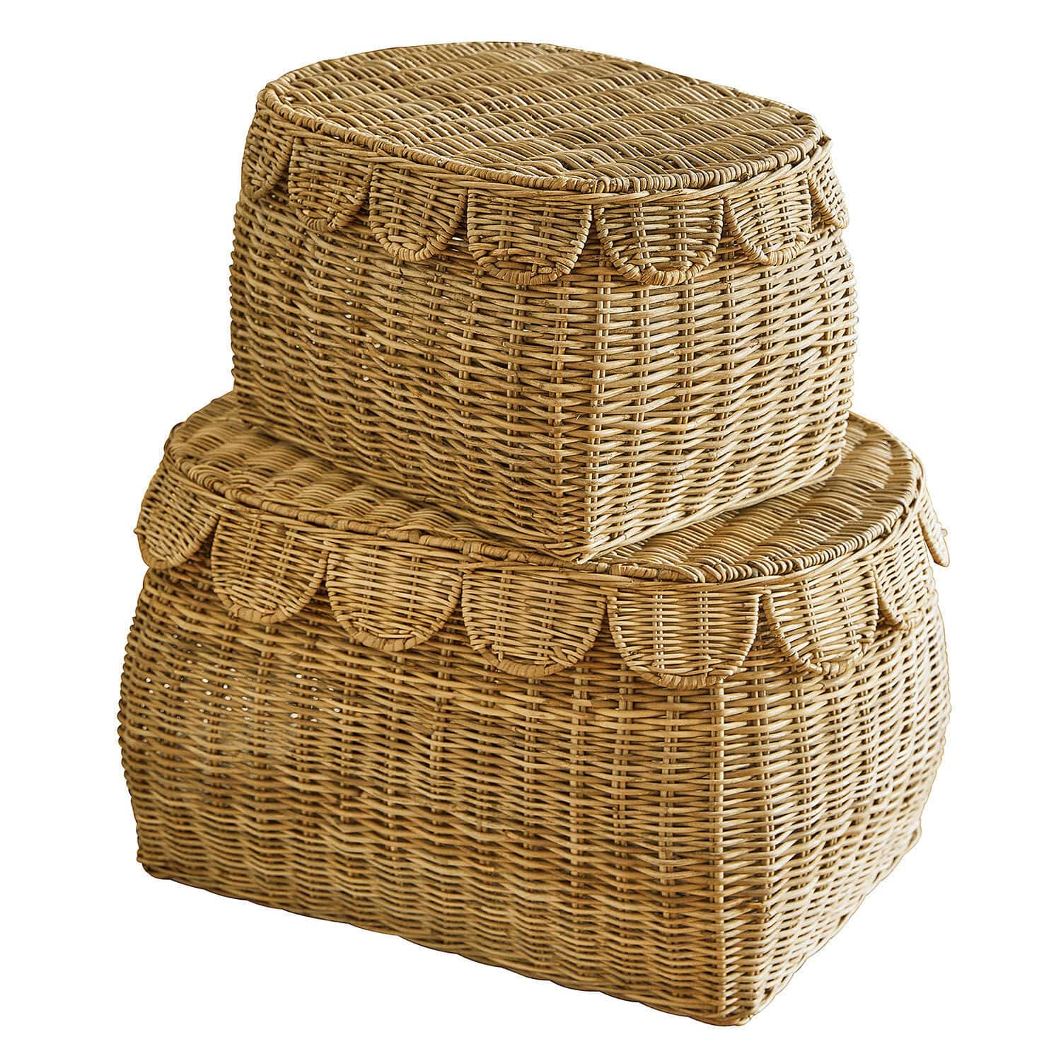Lot de 2 paniers Glyndon Ensemble de deux paniers en osier couleur naturelle pour rangement et décoration intérieure
