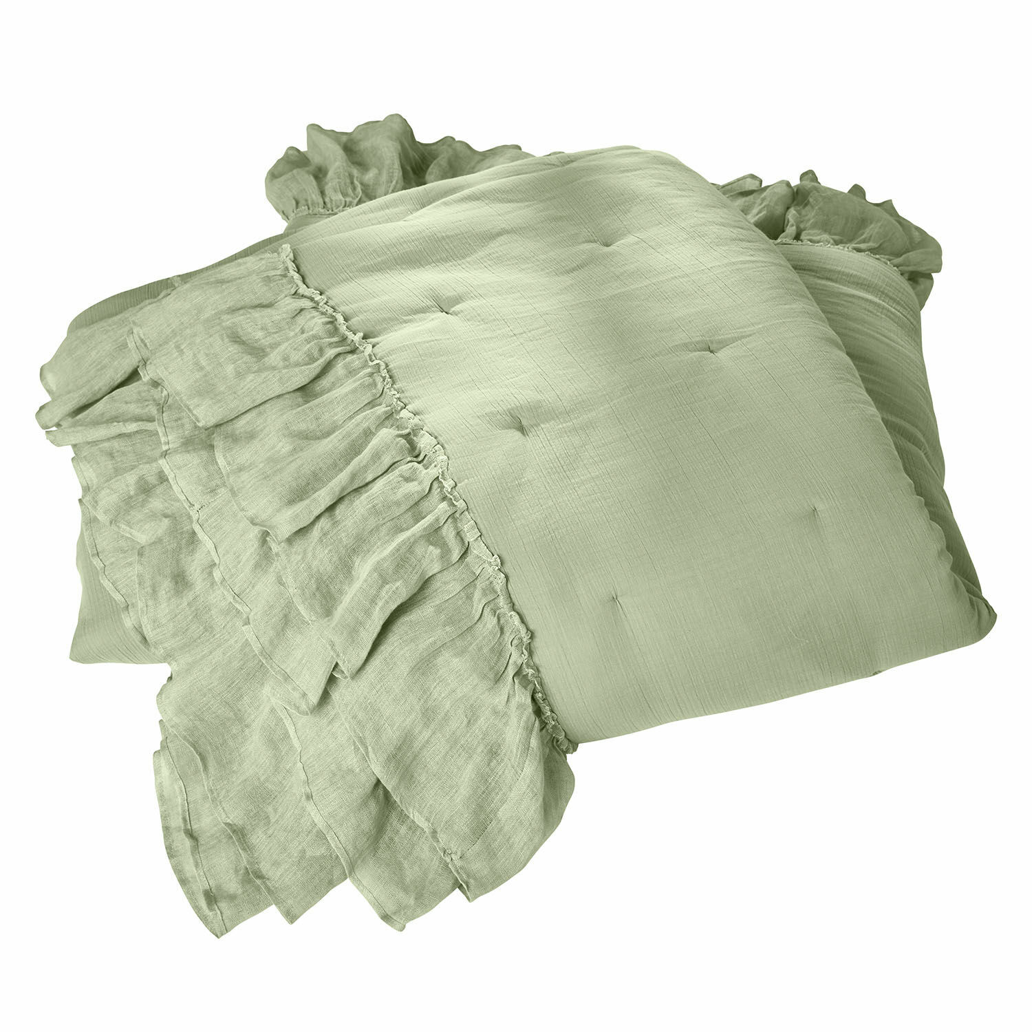 Courtepointe Martone Coussin décoratif vert en coton avec volants, doux et élégant pour salon ou chambre