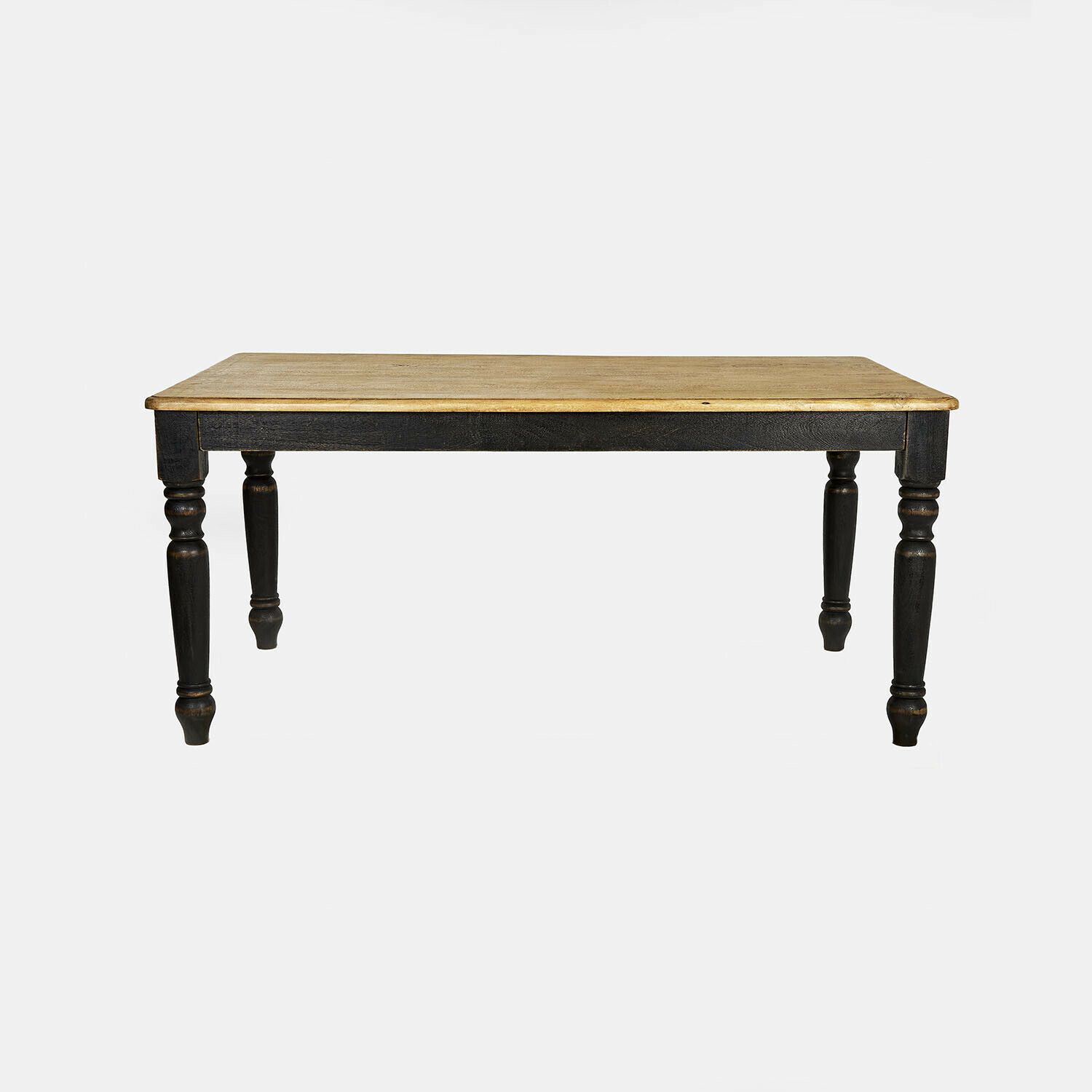 marron Table Lisan en bois brun et noir antique avec pieds tournés, meuble classique pour salle à manger