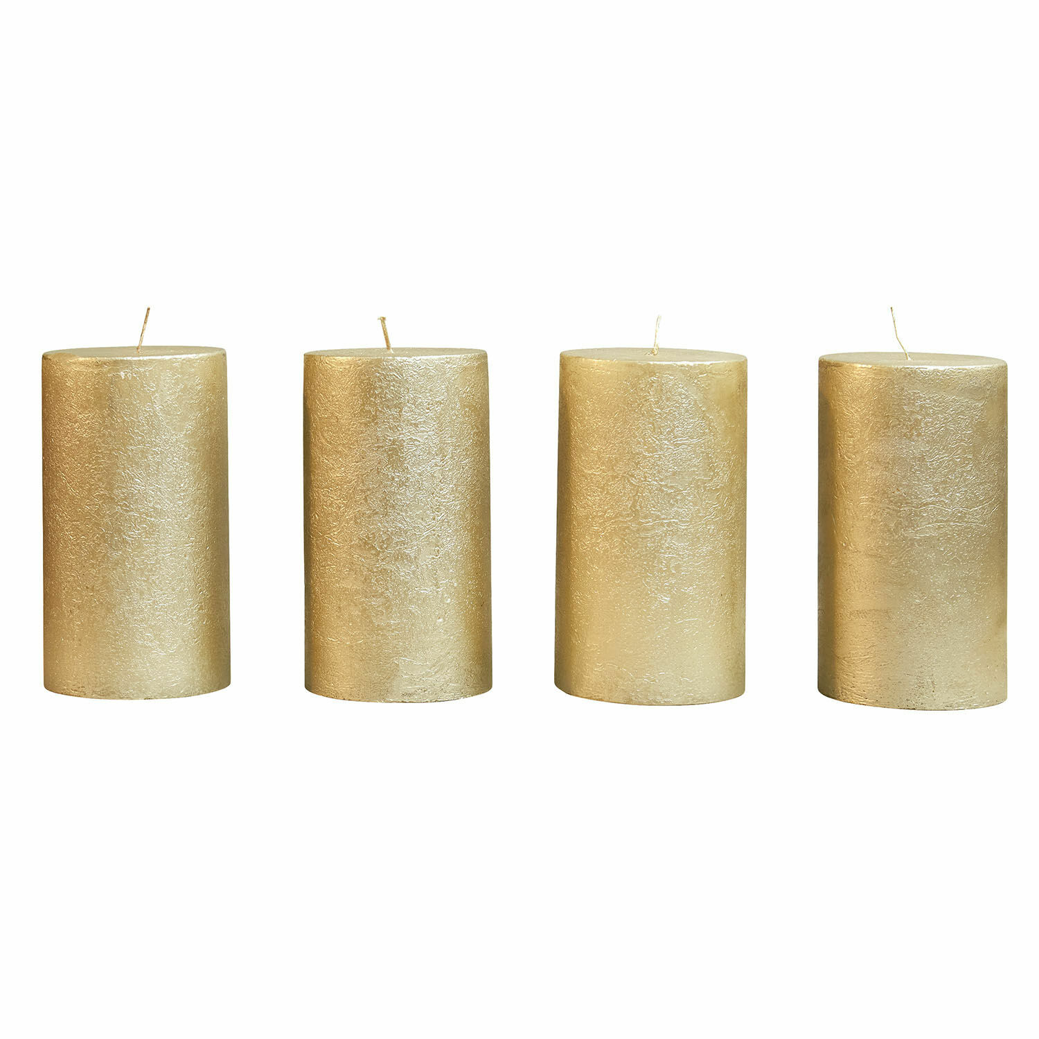 Set van 4 gouden Braga kaarsen met textuur, sfeervolle woondecoratie, decoratieve kaarsen