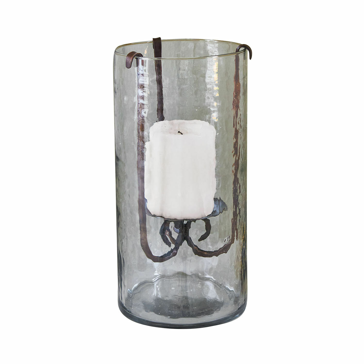Photophore Thjora Photophore en verre avec support en métal et bougie blanche, décoration intérieure rustique