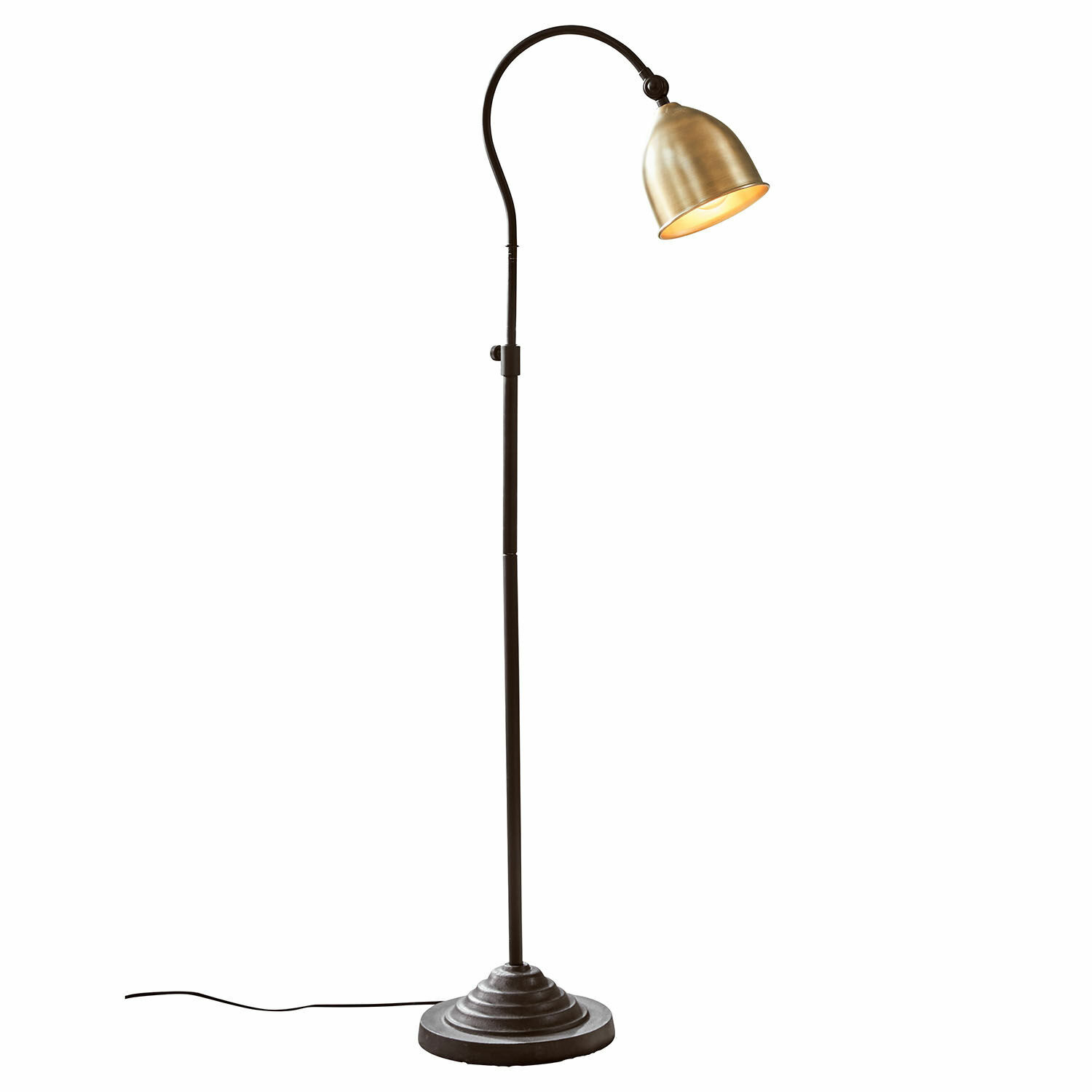 Vloerlamp Zurélac Staande lamp met zwarte metalen voet en gouden kap, leeslamp voor woonkamer of kantoor