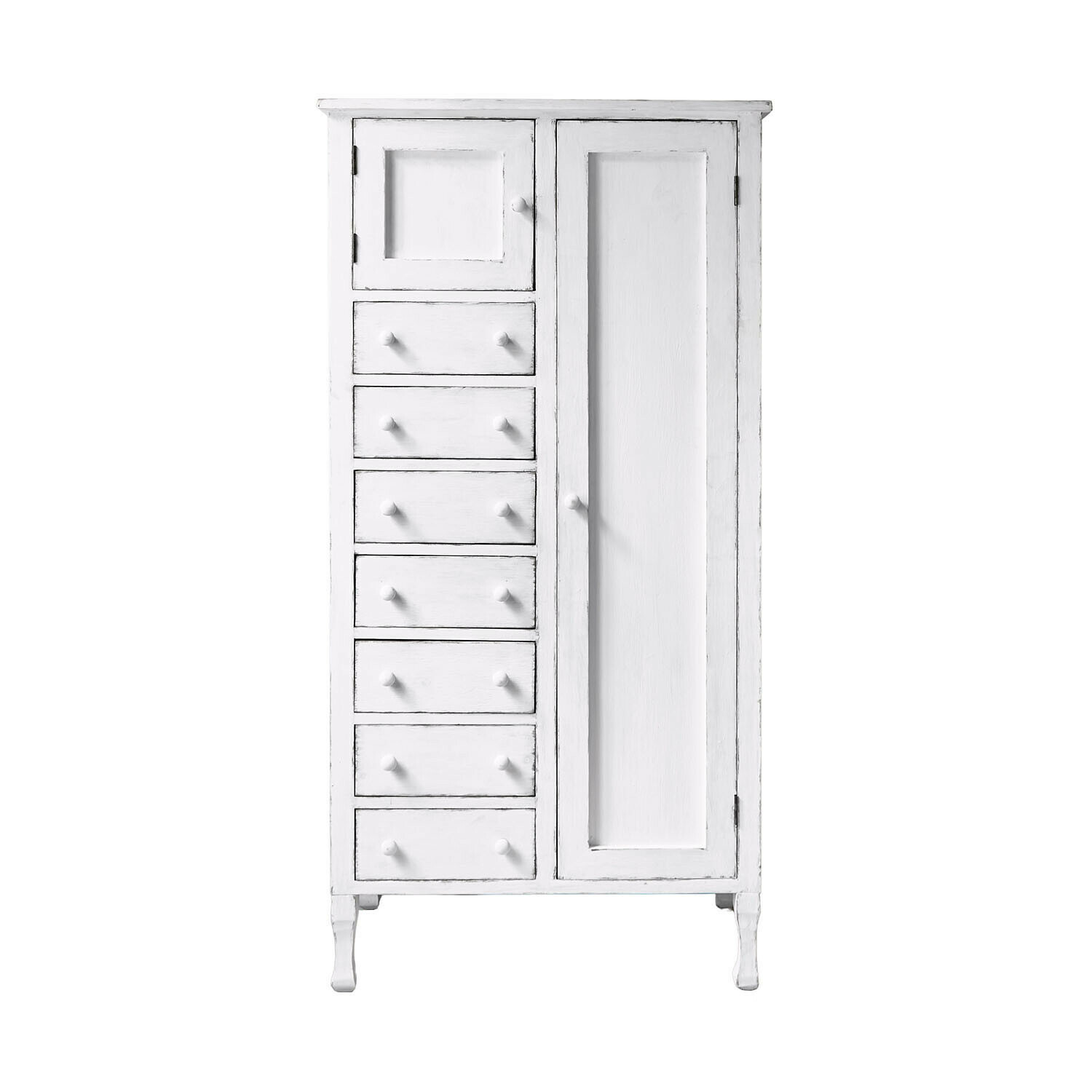 Armoire Amourien en bois blanc antique avec tiroirs et porte, meuble de rangement vintage
