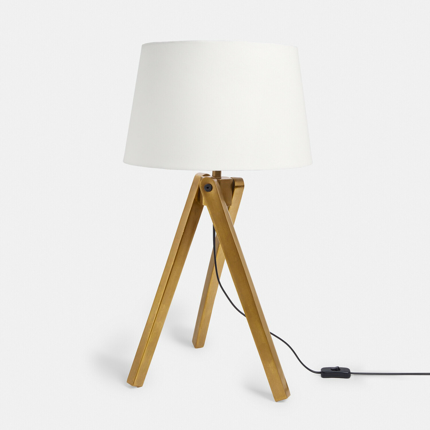 Tafellamp Kelvio Tafellamp met witte kap en gouden houten driepootvoet voor moderne woonkamer