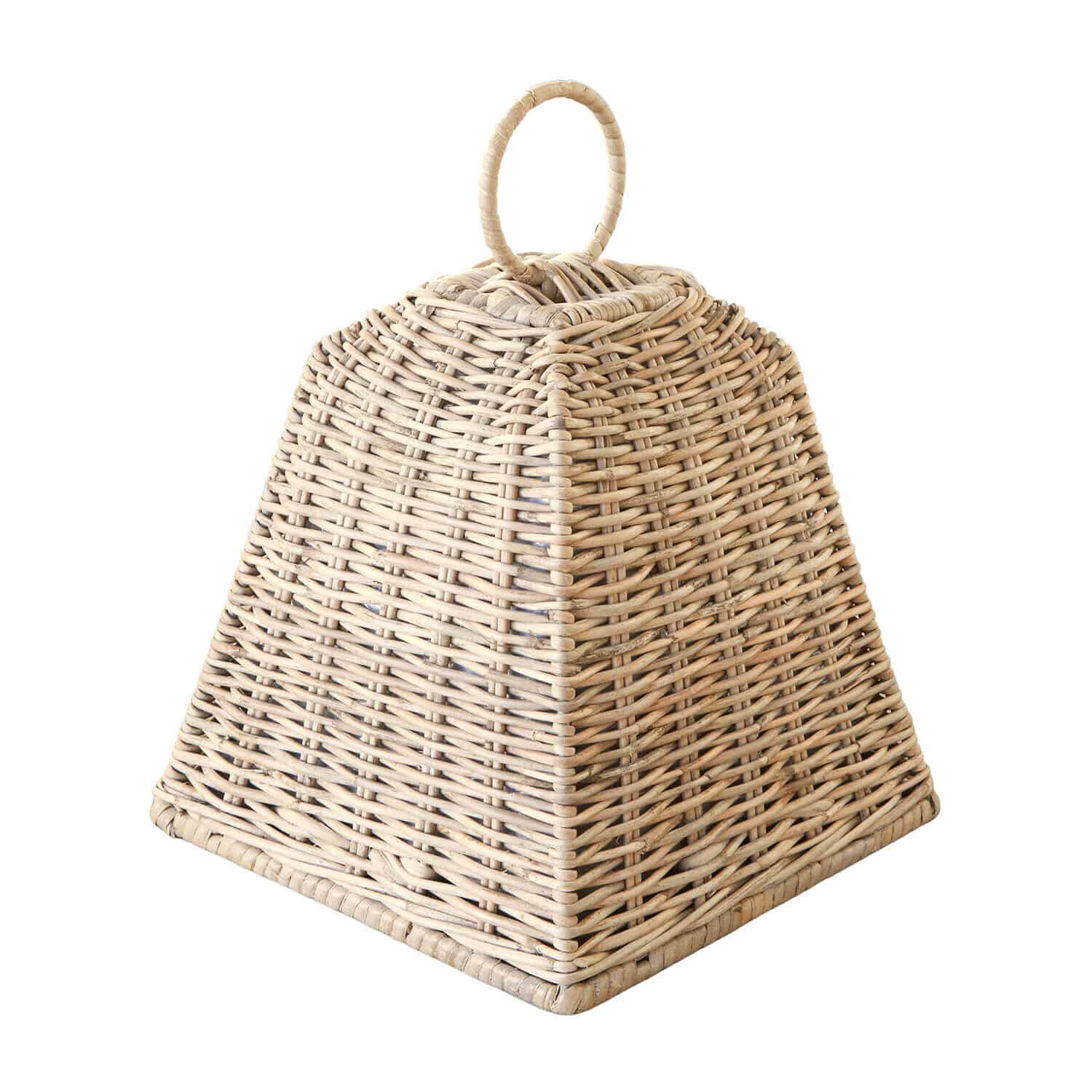 Abat-jour en osier naturel en forme de cloche avec poignée, beige, pour suspension