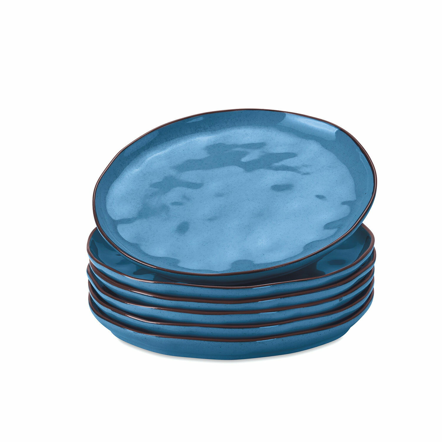 blauw Set van 6 blauwe Biarritz dessertborden van keramiek, ideaal voor het serveren van zoetigheden