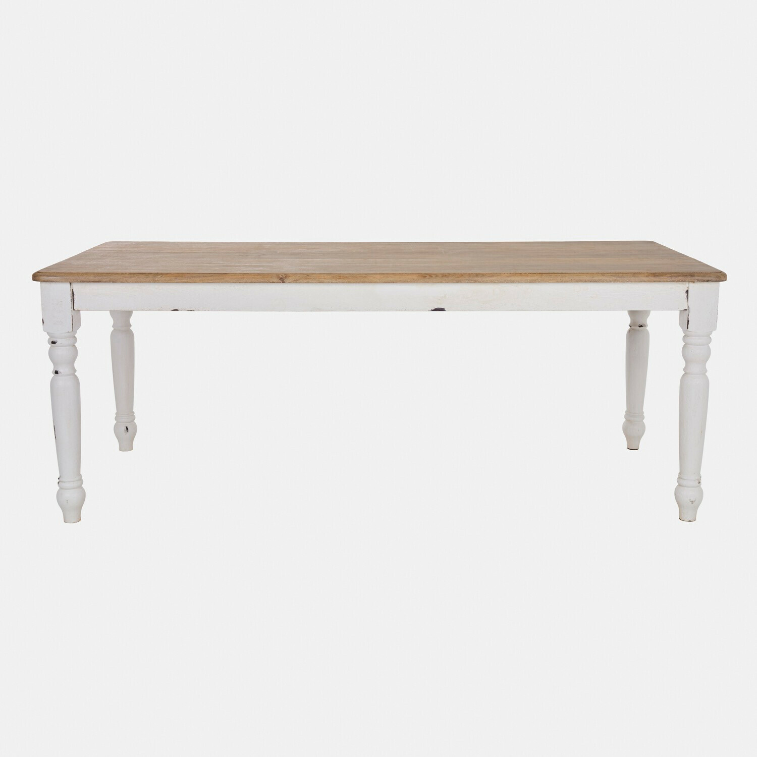 Tafel Mont Lisan Houten tafel met witte poten en naturel blad, rustiek ontwerp voor eetkamer