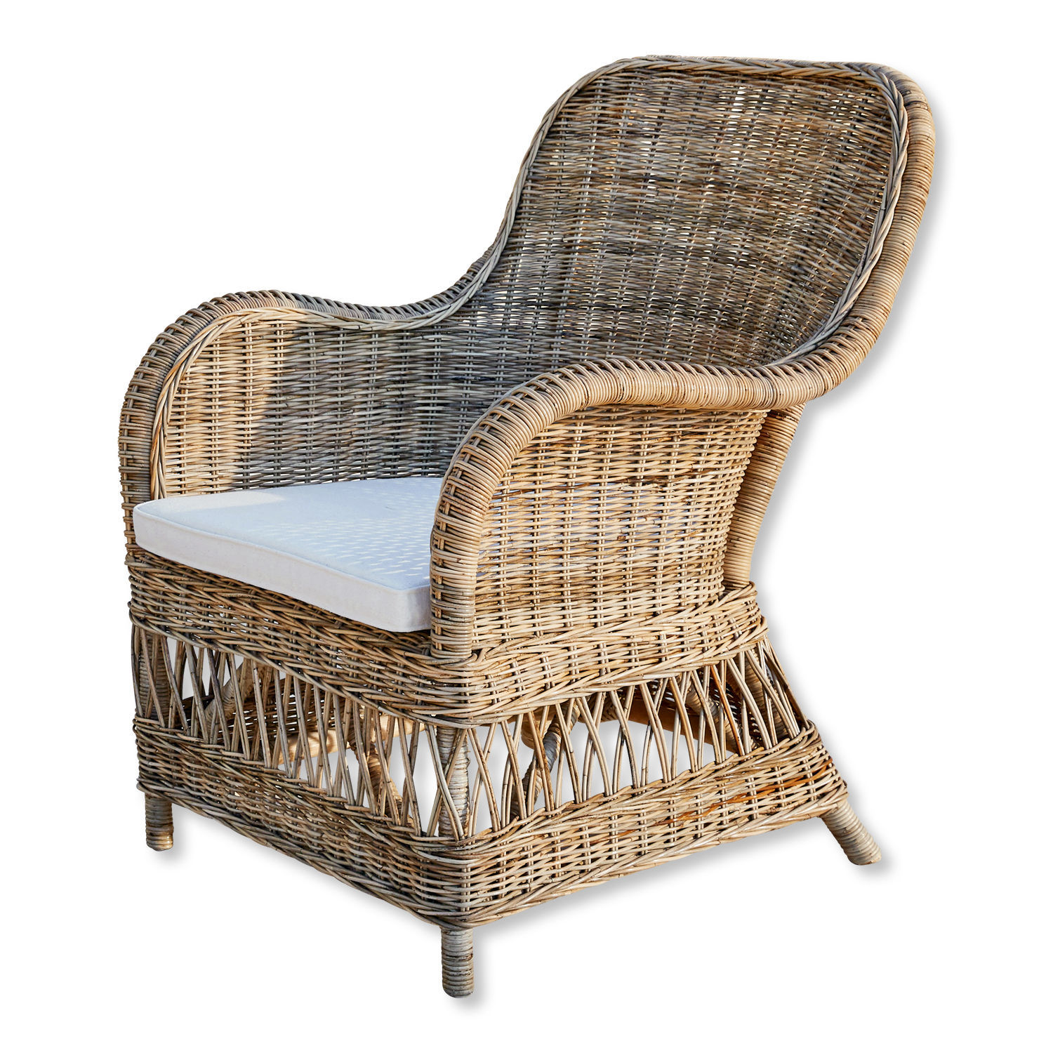 Fauteuil Chandevion Fauteuil en rotin naturel avec coussin blanc, parfait pour salon ou jardin confortable