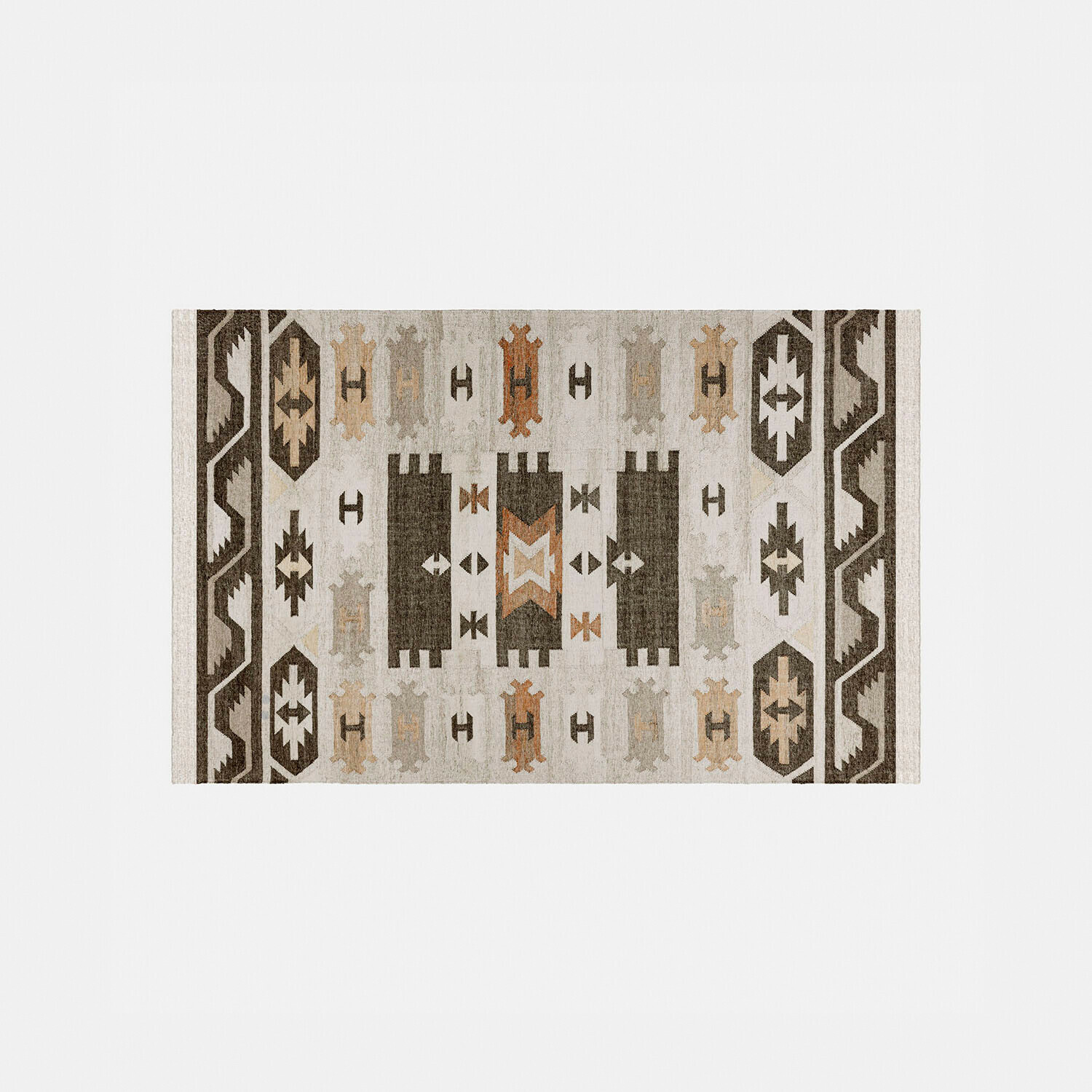 Tapis Selamir coloré en matériau outdoor avec motif géométrique aux tons naturels beige et marron