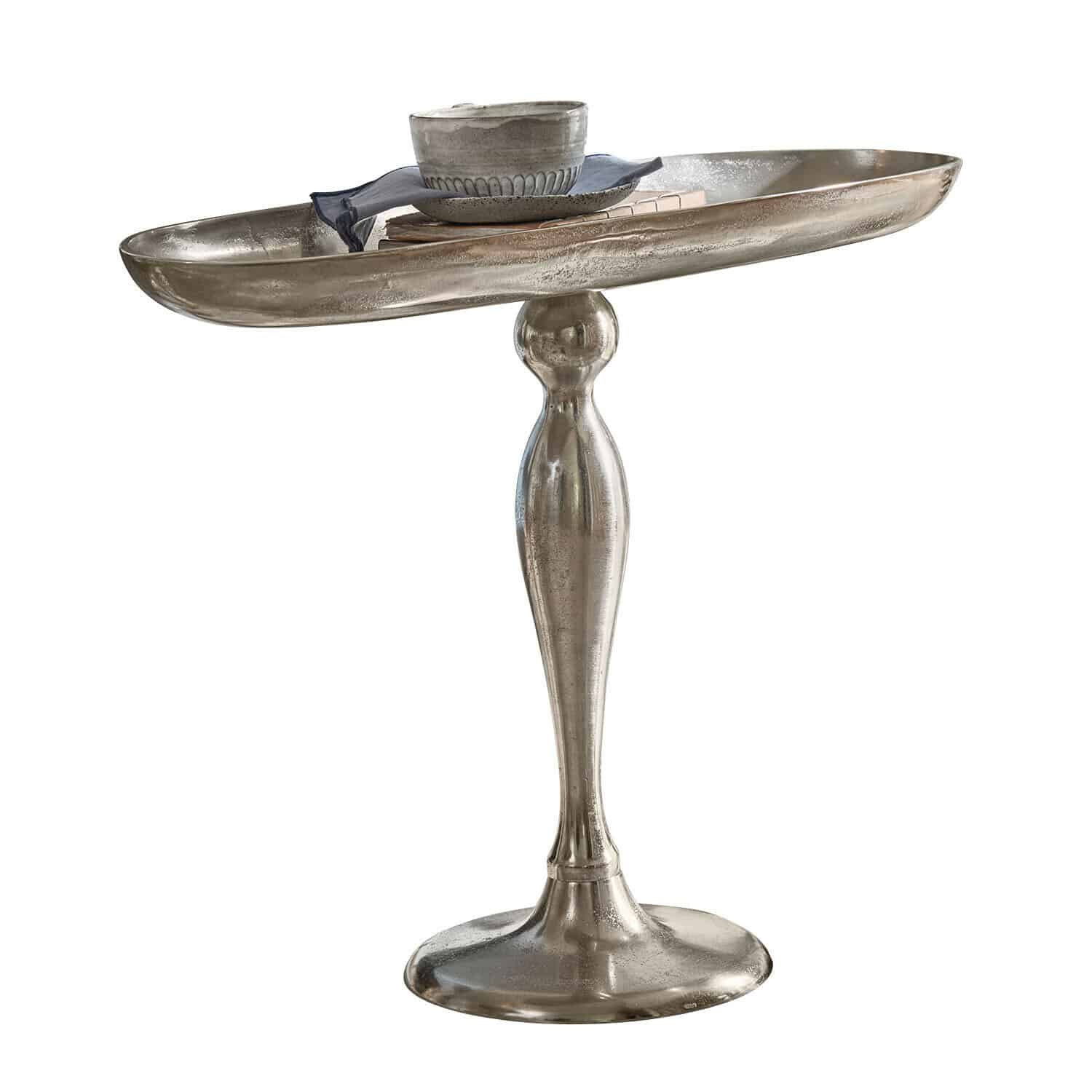 Bijzettafel Stonebrook Zilverkleurige metalen bijzettafel met ronde voet en ovale blad voor woonkamer