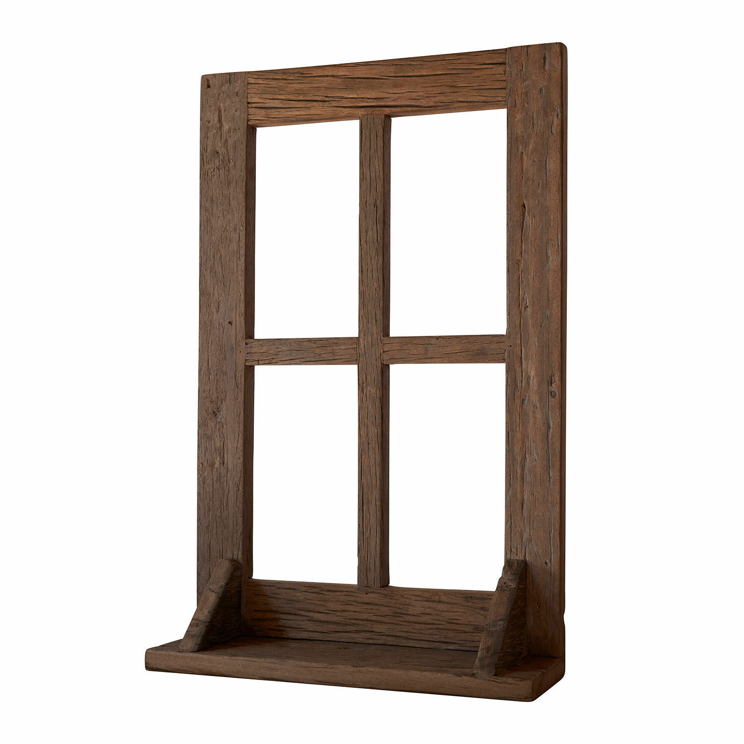 Fenêtre décorative Rowenyl Cadre en bois brun rustique avec étagère, décoration intérieure vintage en bois naturel