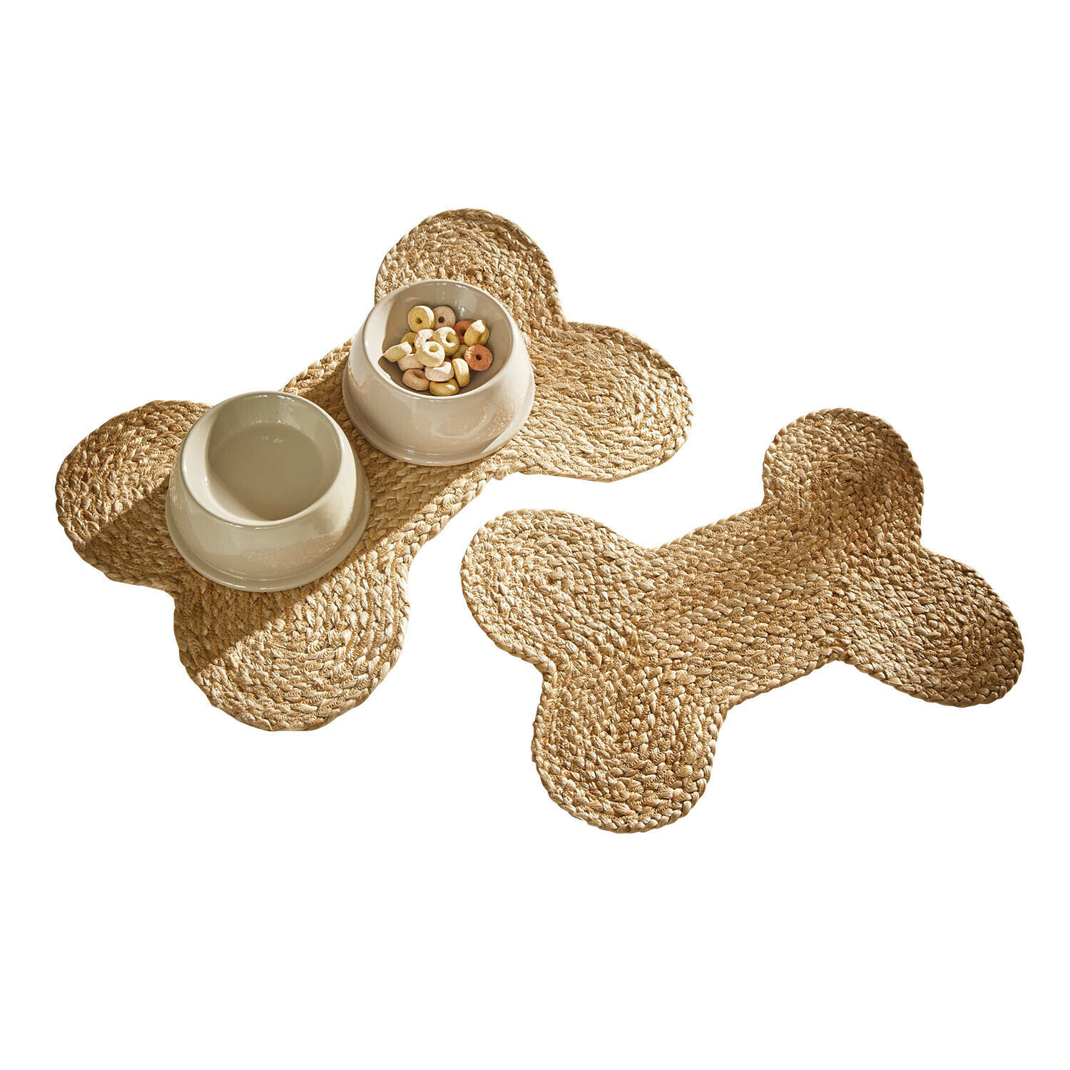 Sets de table en forme d'os en matériau tressé naturel pour bols d'animaux domestiques