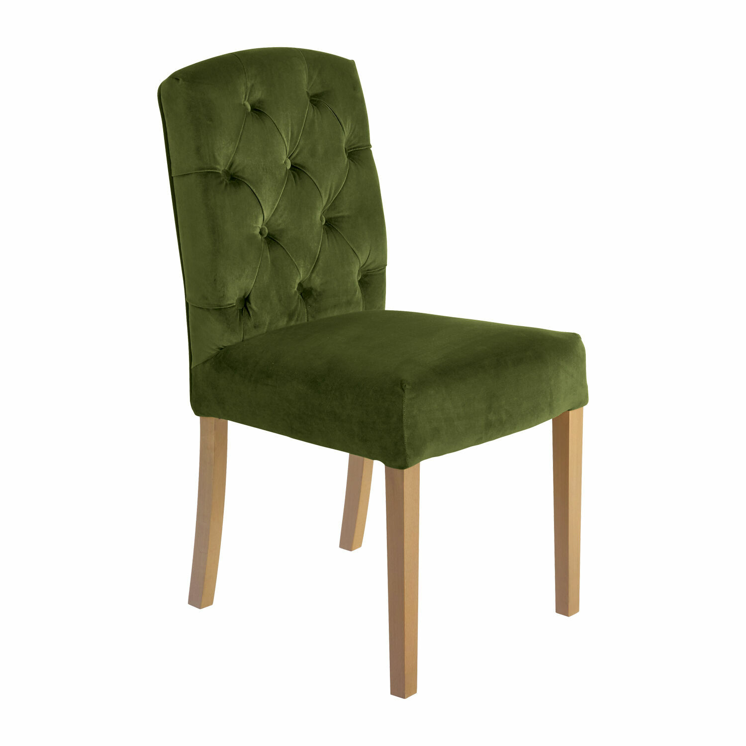 groen Groene gestoffeerde Fulden stoel met houten poten, comfortabele eetkamerstoel