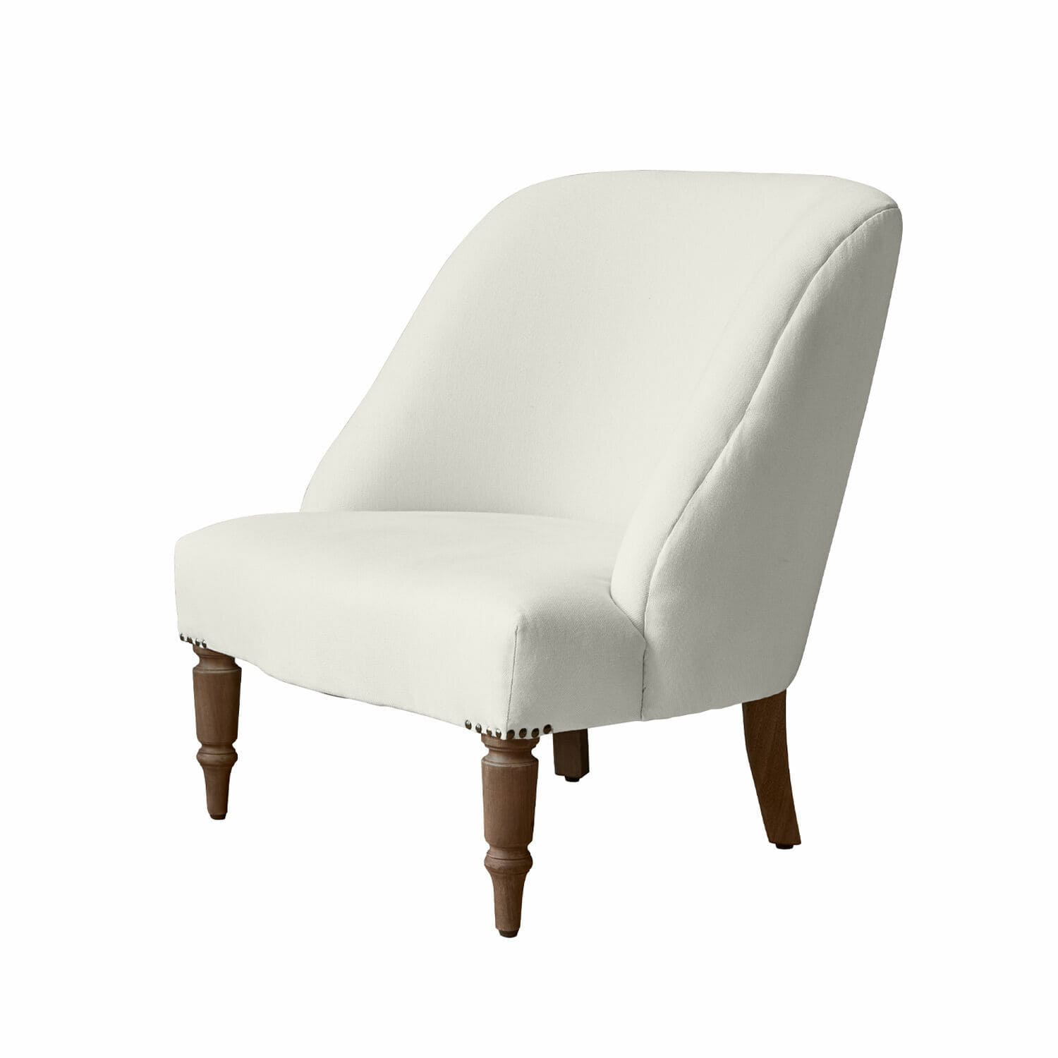 Fauteuil Maplewood blanc avec pieds en bois, siège élégant pour salon moderne