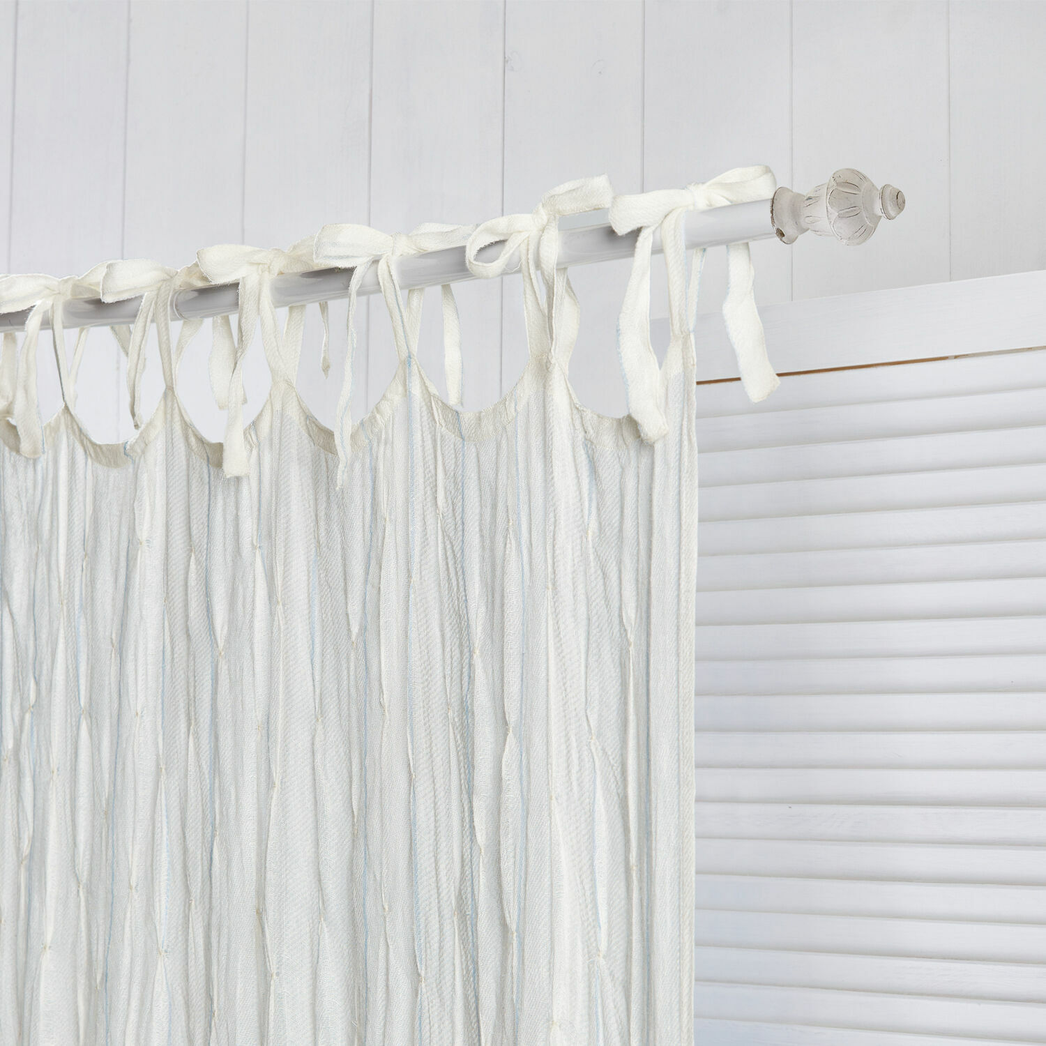 Ensemble tringle à rideaux Efersa Rideau blanc en coton avec boucles nouées sur tringle, décoration de fenêtre élégante