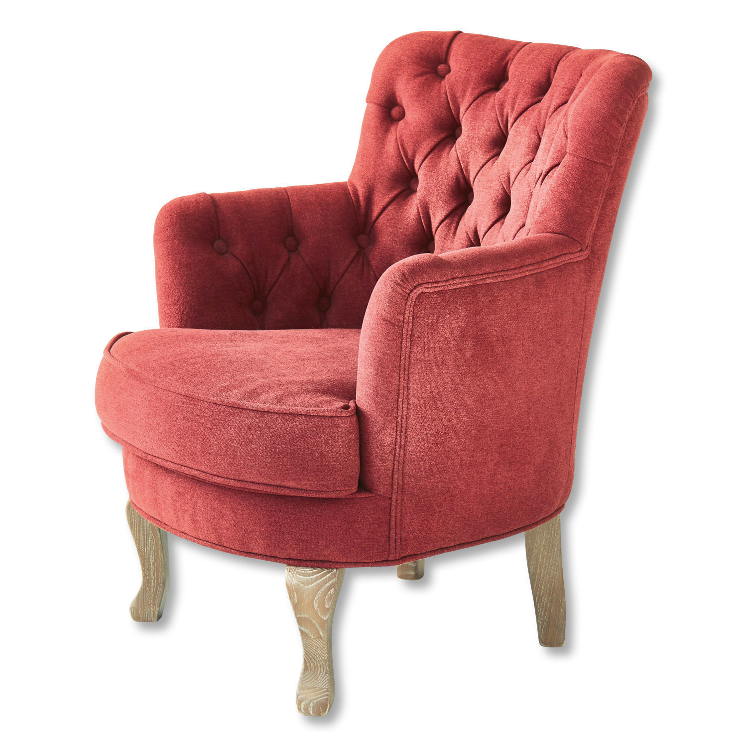 Fauteuil Calgary Rode gestoffeerde fauteuil met houten poten, comfortabele woonkamerstoel