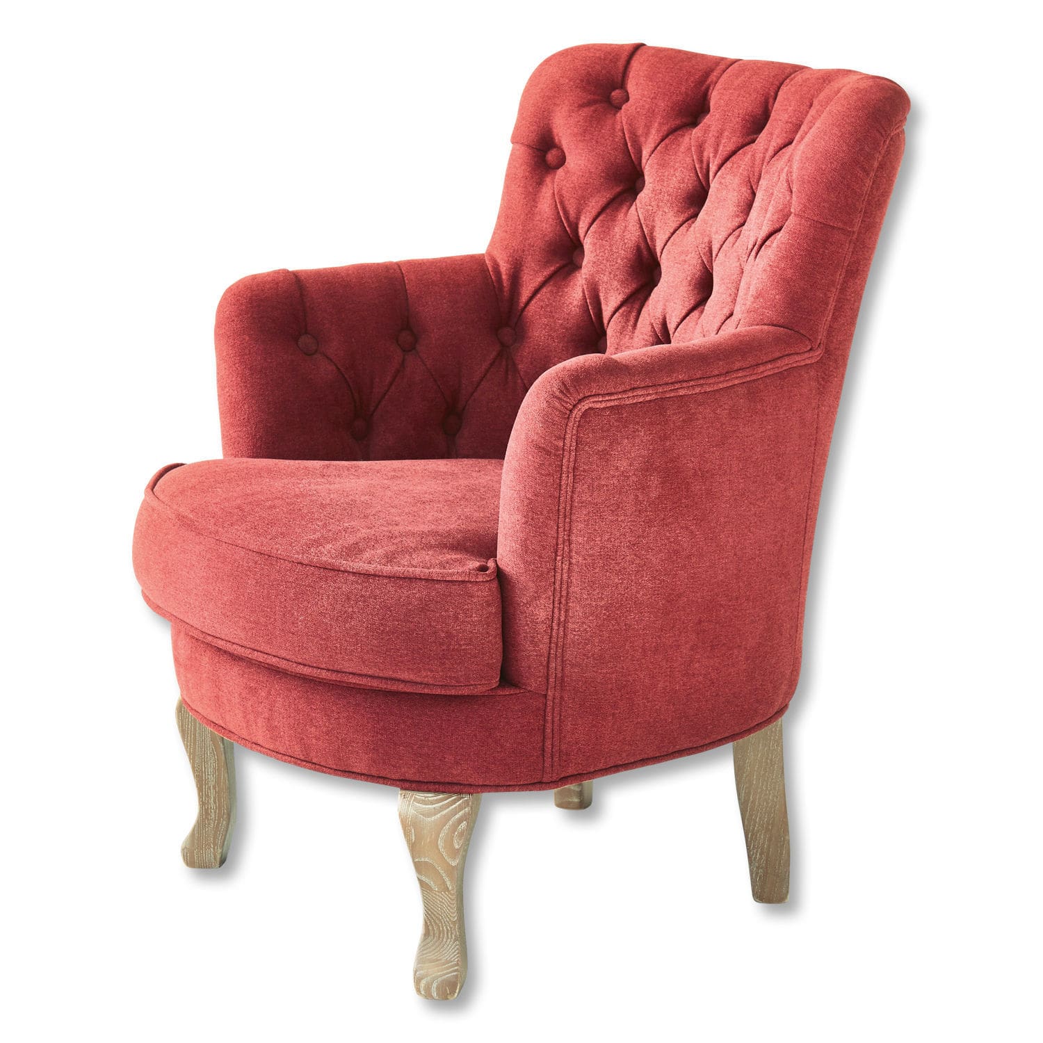 Fauteuil Calgary Rode gestoffeerde fauteuil met houten poten, comfortabele woonkamerstoel
