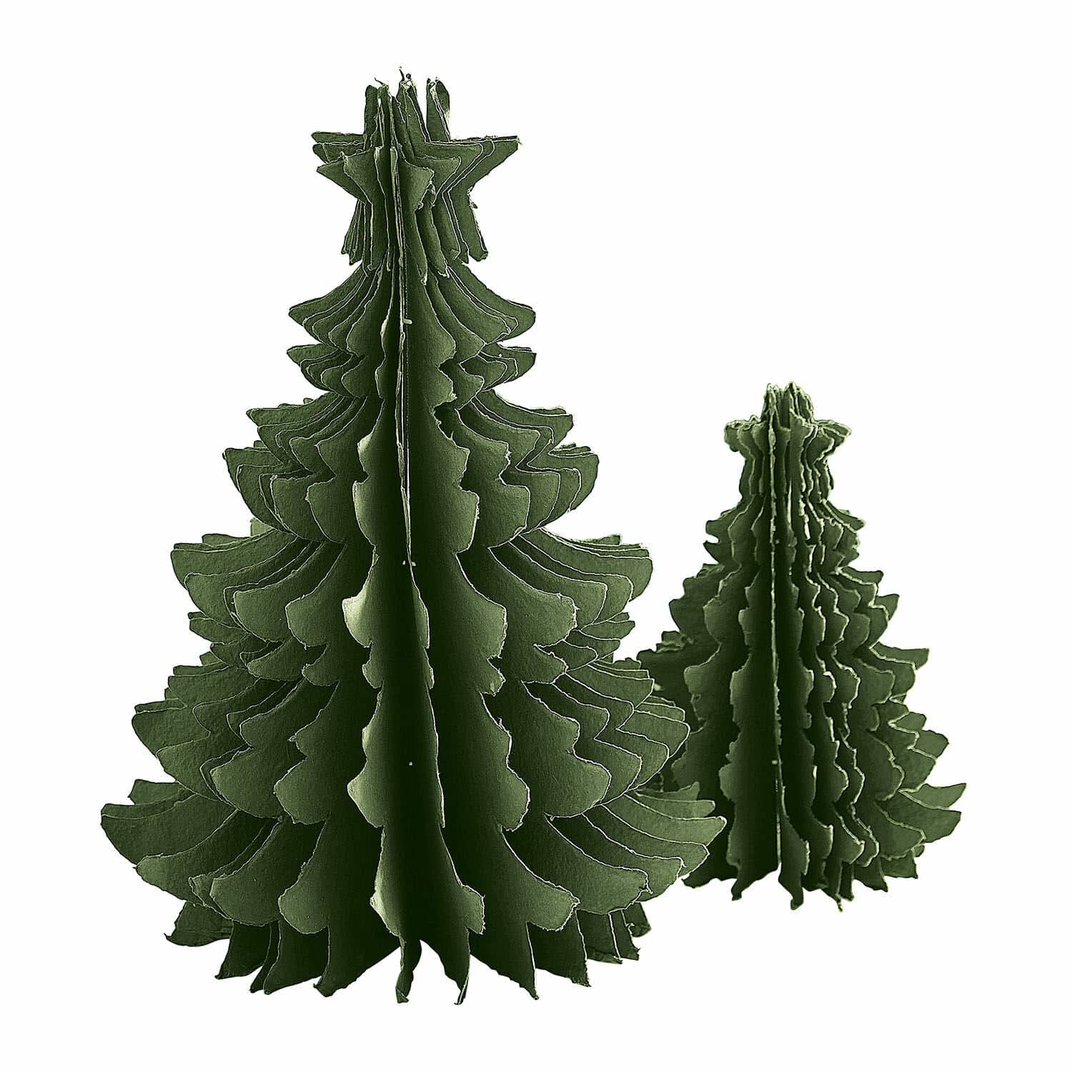Sierboom set van 2 Amuré Decoratieve groene papieren kerstbomen als feestelijke tafel- of plankdecoratie